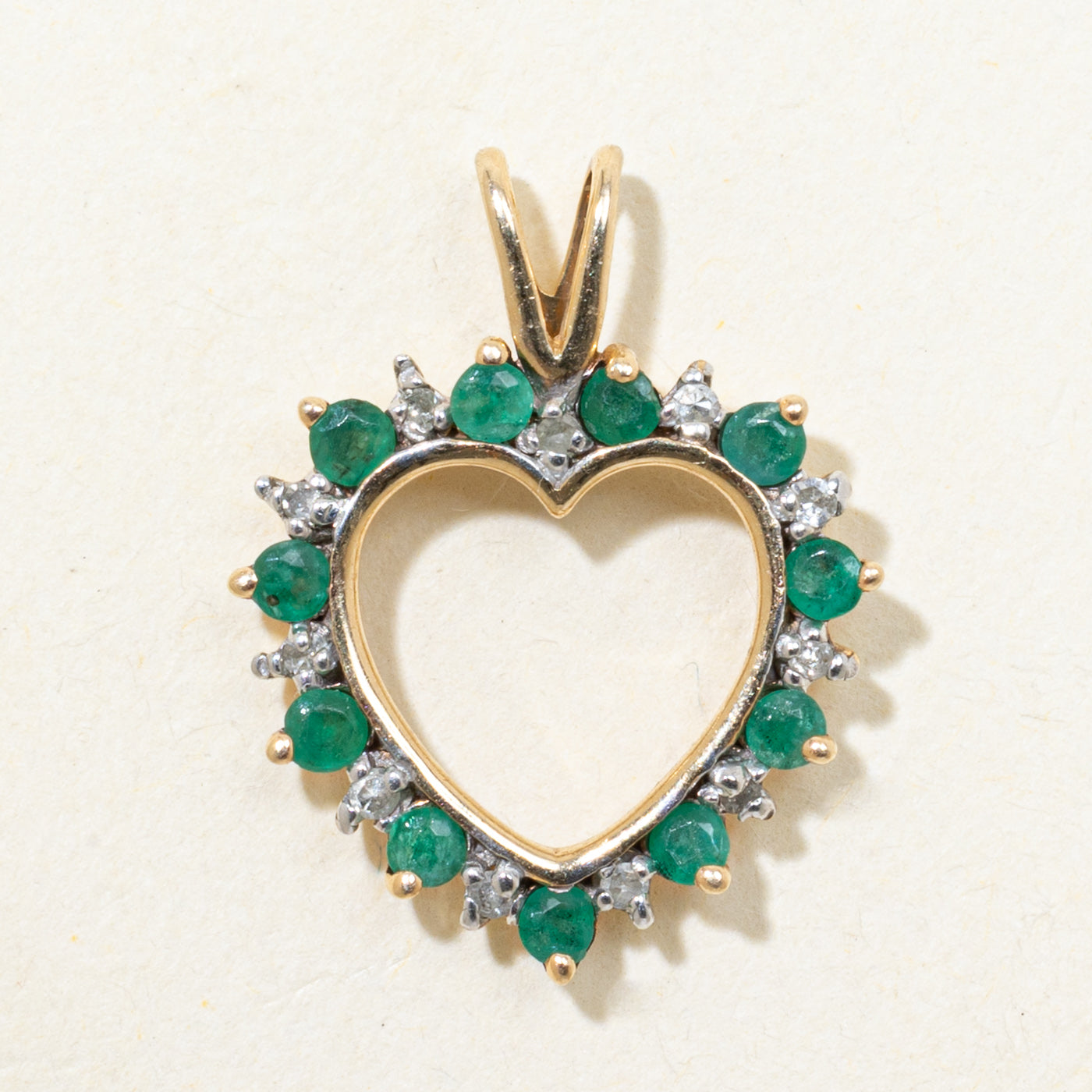 Emerald & Diamond Petal Open Heart Pendant | 0.22ctw, 0.02ctw
