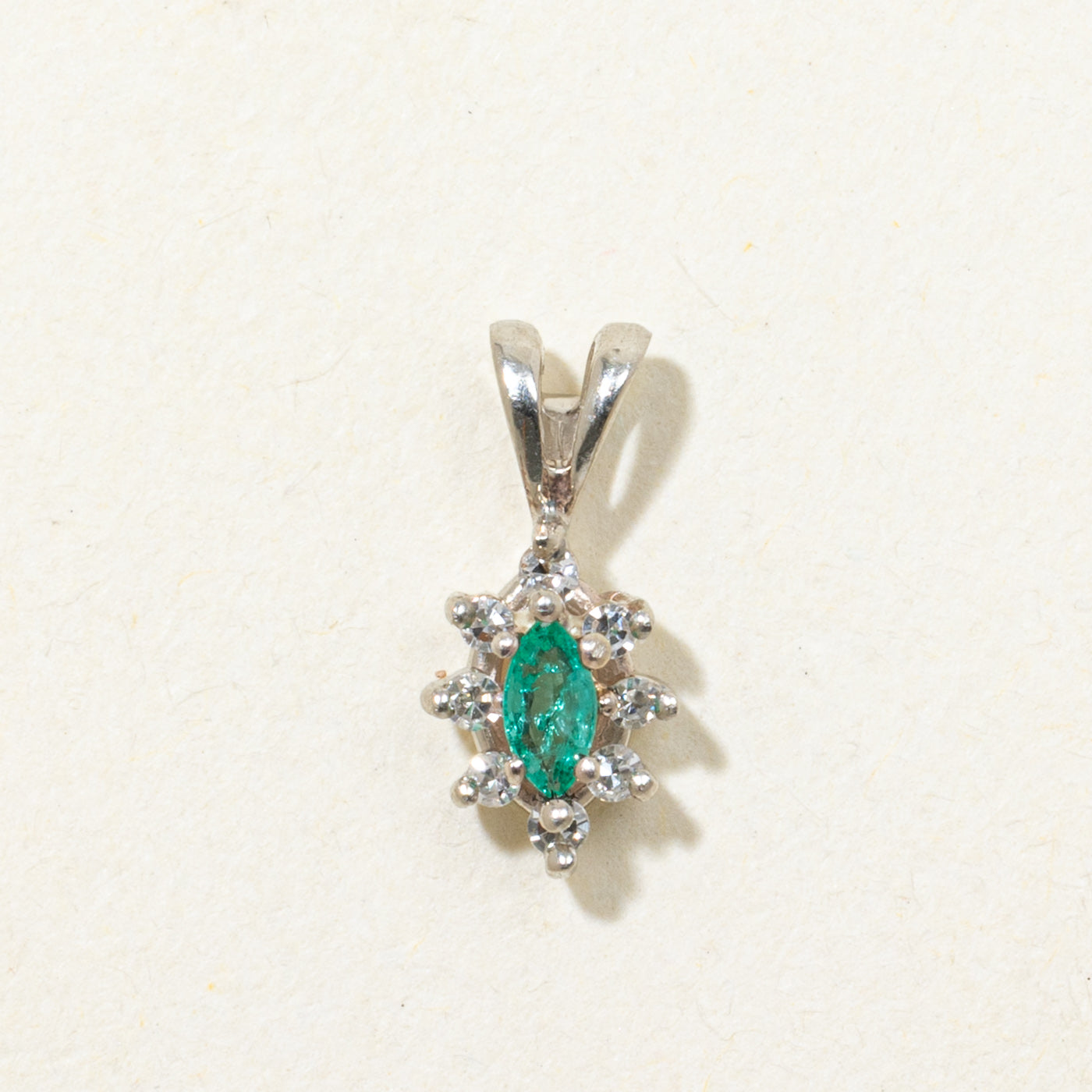 Marquise Cut Emerald & Diamond Petal Pendant | 0.05ct, 0.02ct