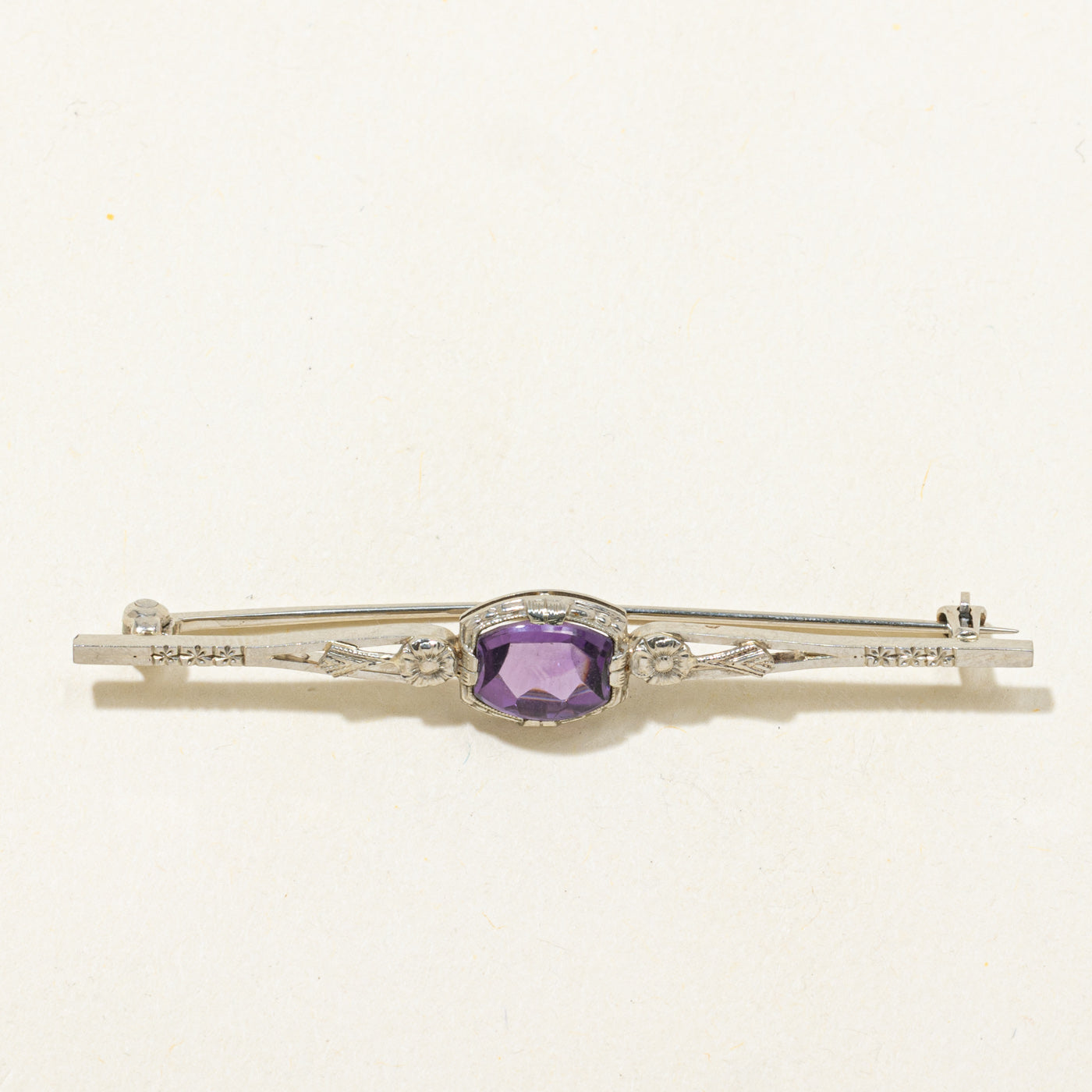 Bezel Set Amethyst Engraved Brooch | 1.32ct