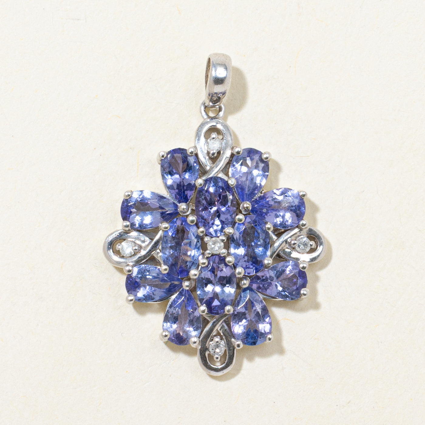 Sterling Silver Tanzanite & Diamond Cluster Pendant | 4.20ctw, 0.06ctw