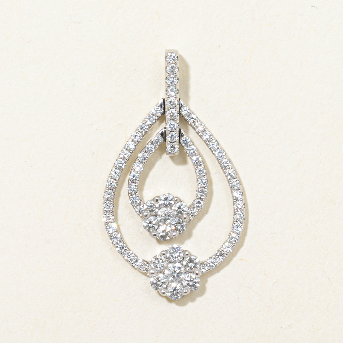 18k Diamond Cluster Layered Pear Shaped Pendant | 1.10ctw