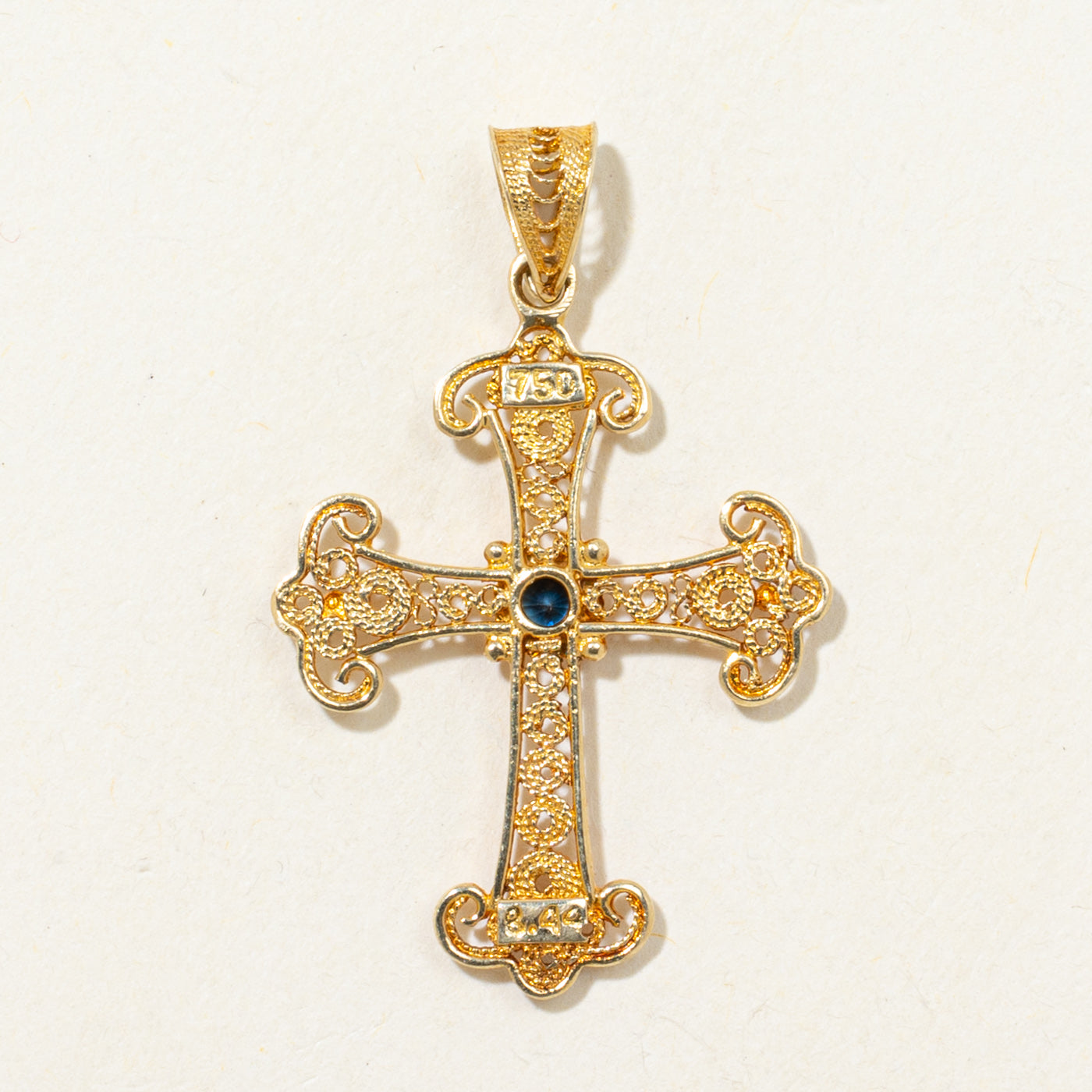 18k Sapphire Textured Openwork Cross Pendant | 0.11ct