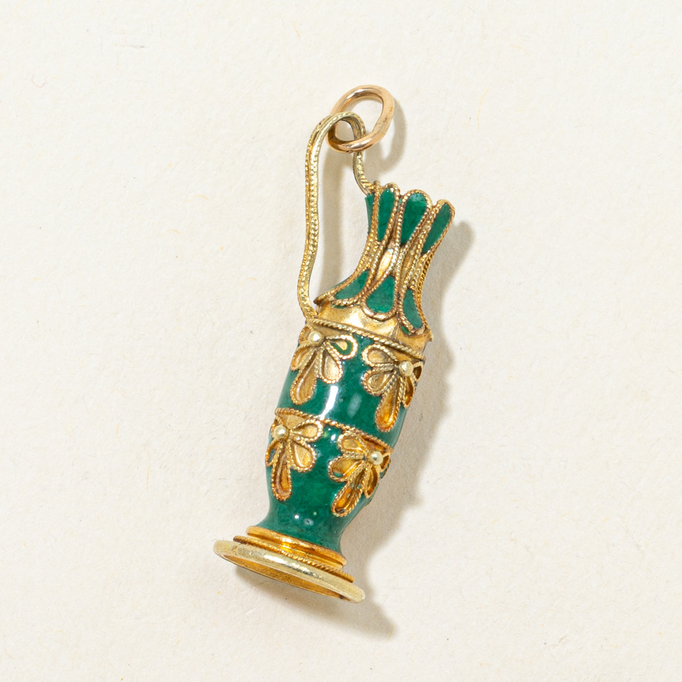 18k Yellow Gold Green Enamel Jug Charm