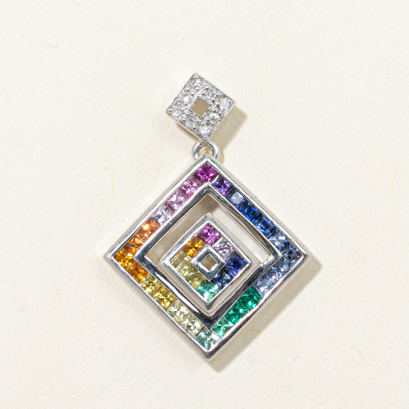 Channel Set Multi Colour Synthetic Sapphire & Diamond Pendant | 1.50ctw, 0.04ctw