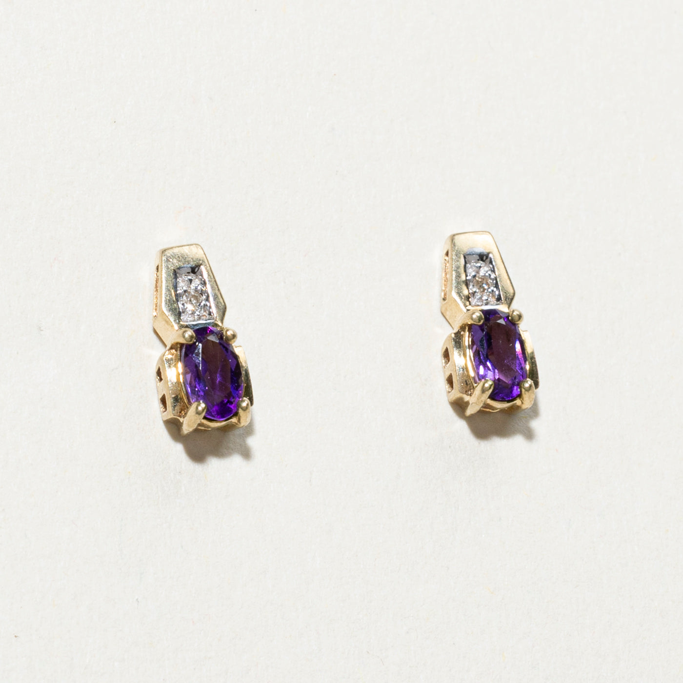 10K Amethyst & Diamond Stud Earrings
