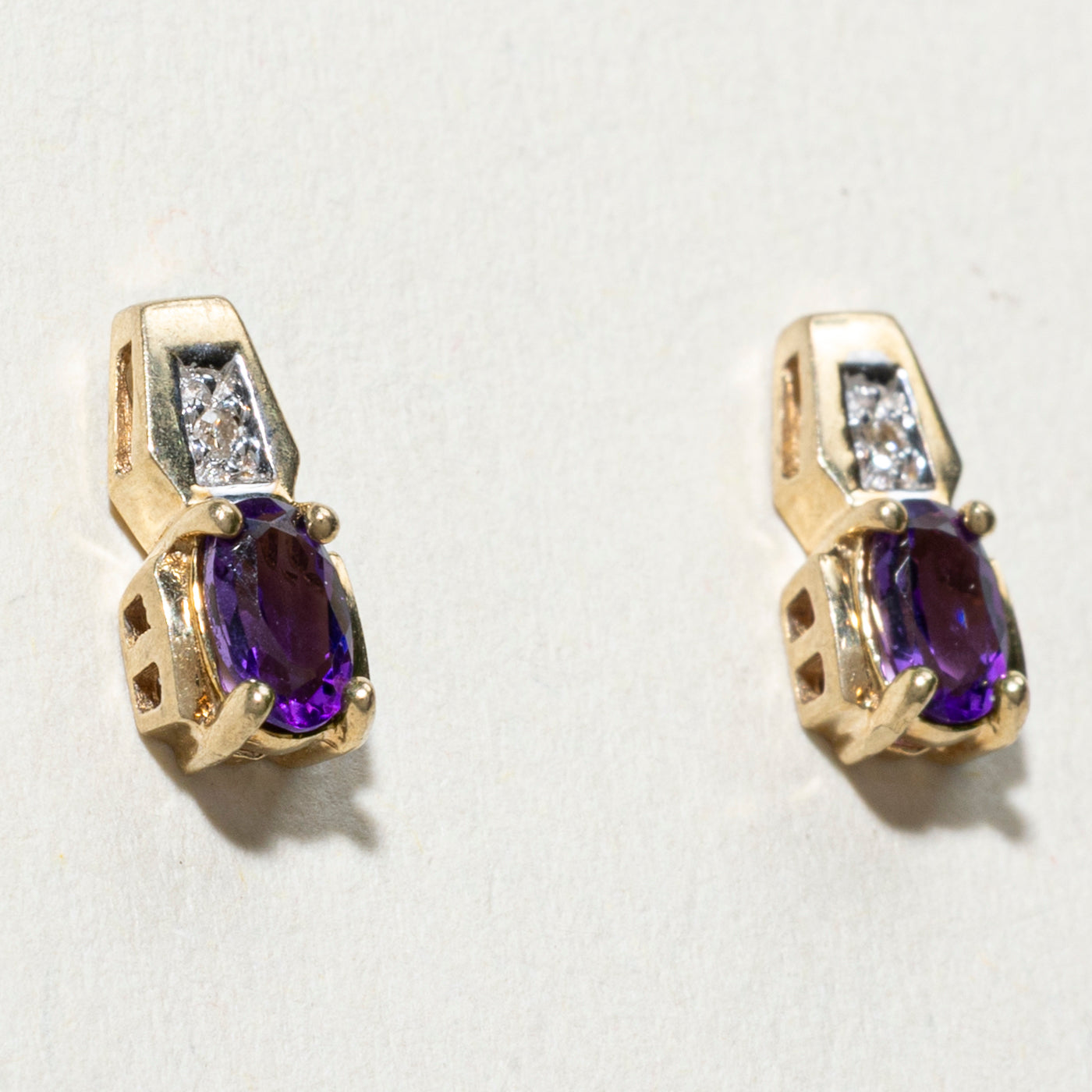 10K Amethyst & Diamond Stud Earrings