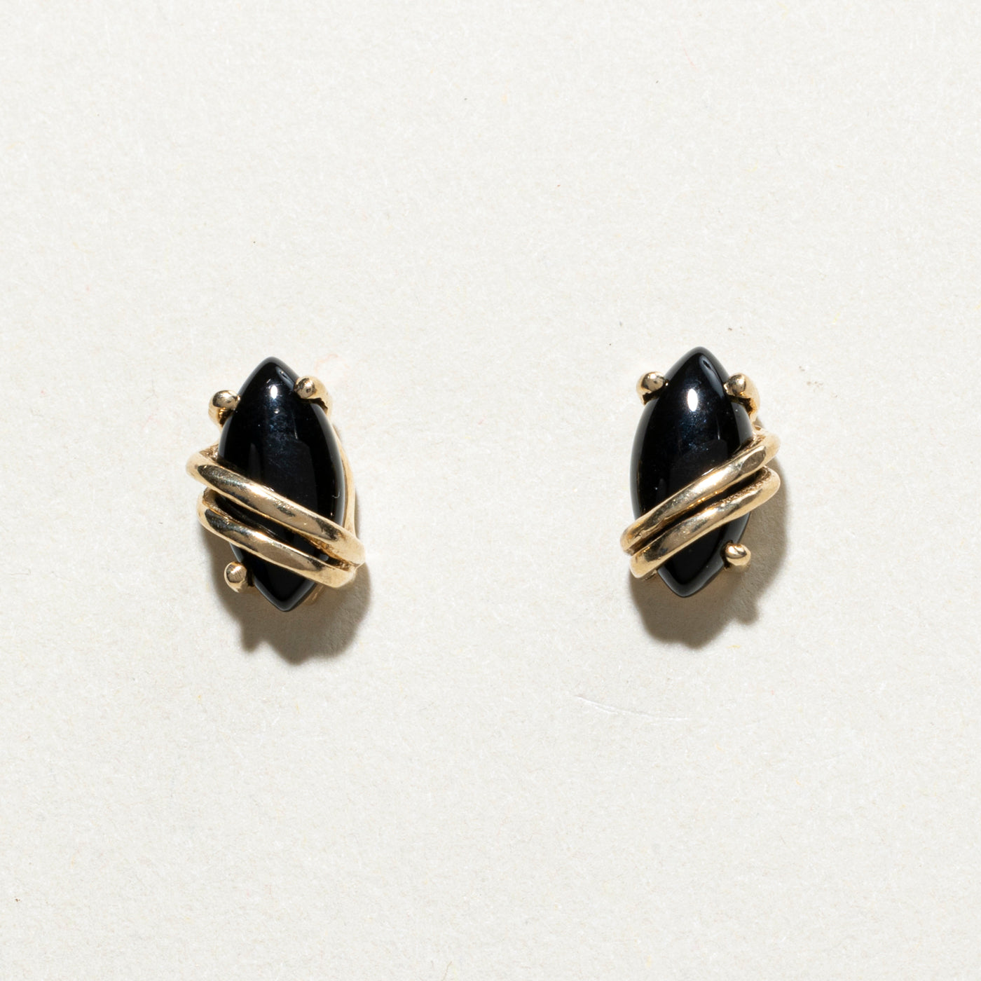 14K Marquise Cabochon Onyx Stud Earrings | 2.22ctw