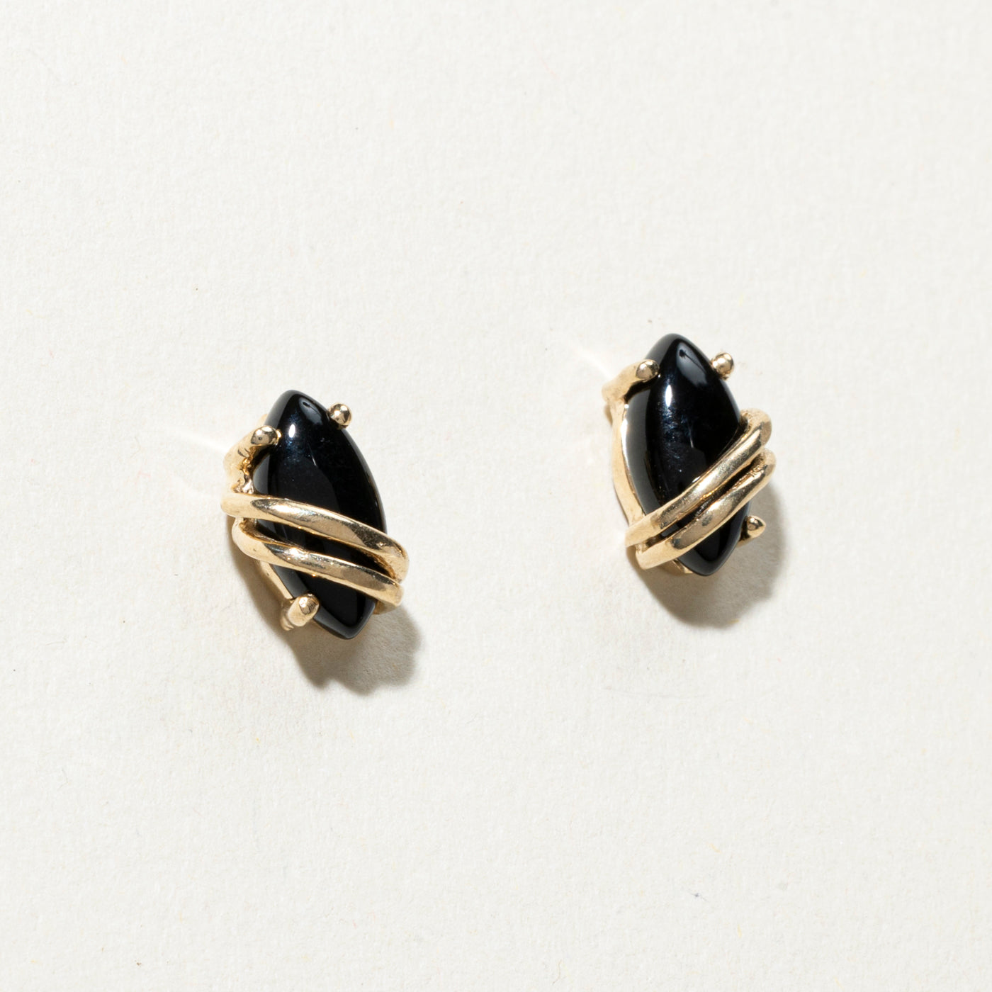 14K Marquise Cabochon Onyx Stud Earrings | 2.22ctw