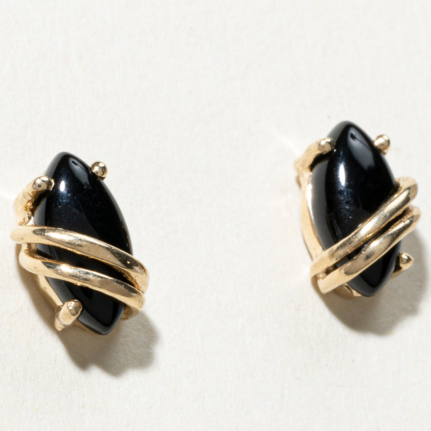 14K Marquise Cabochon Onyx Stud Earrings | 2.22ctw