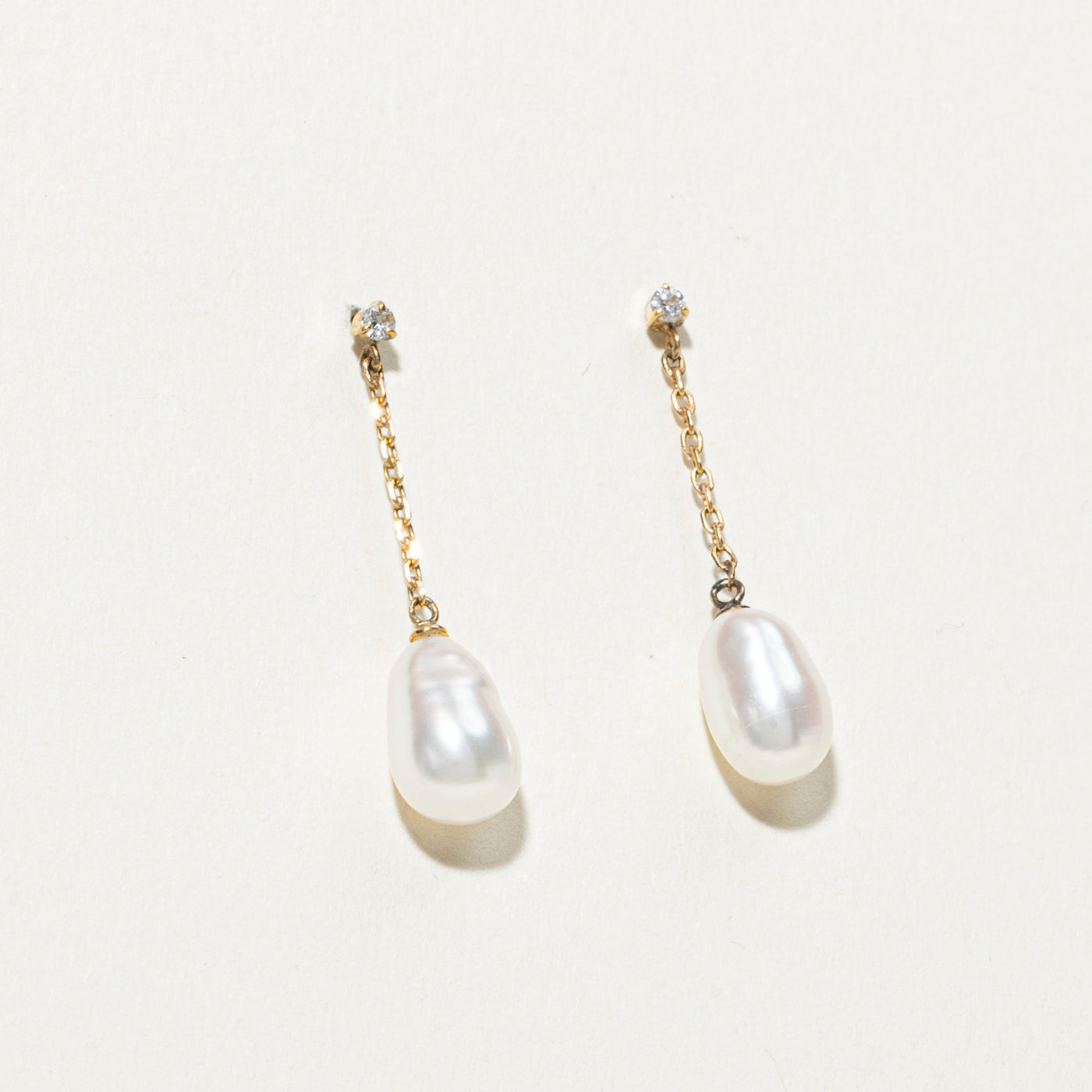 18K Pearl & Diamond Drop Earrings | 0.03ctw