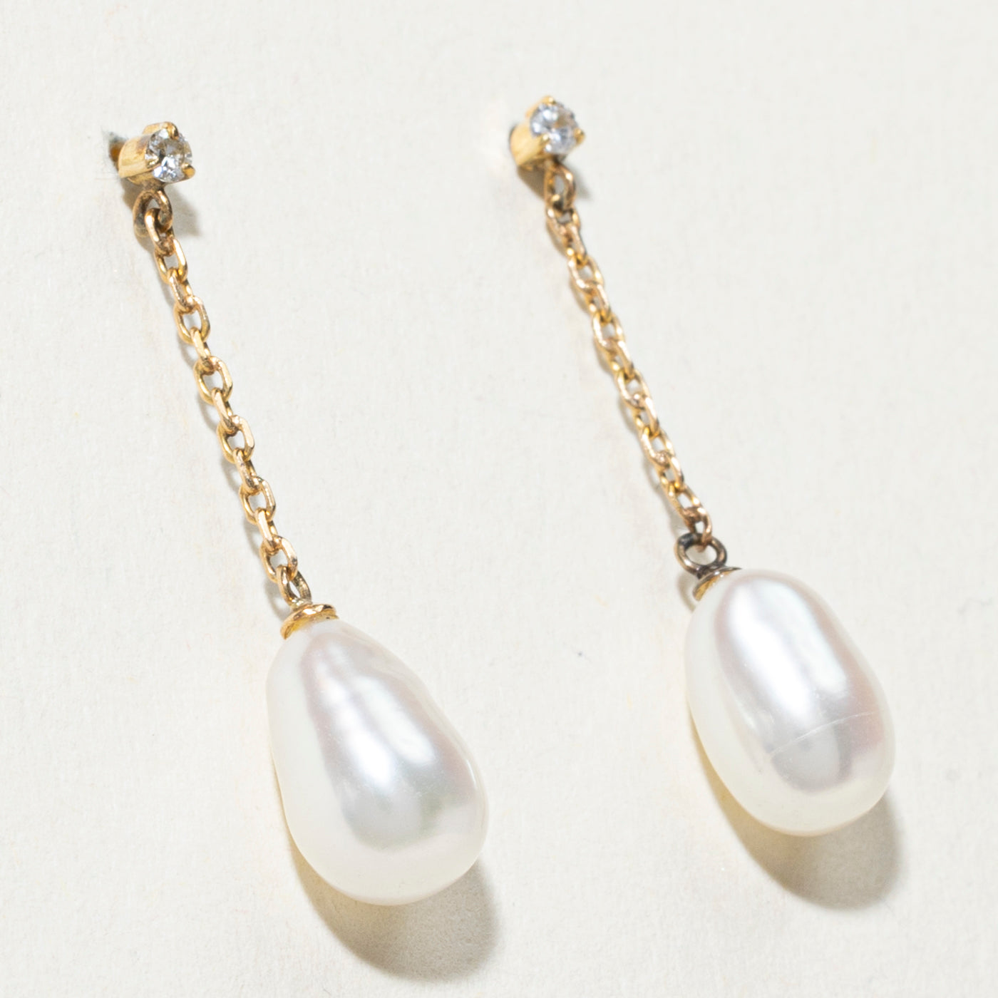 18K Pearl & Diamond Drop Earrings | 0.03ctw