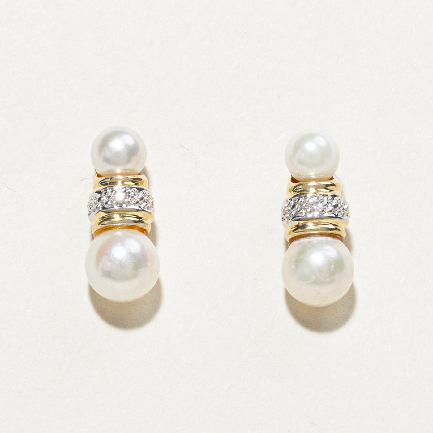 18K Pearl & Diamond Stud Earrings | 0.01ct