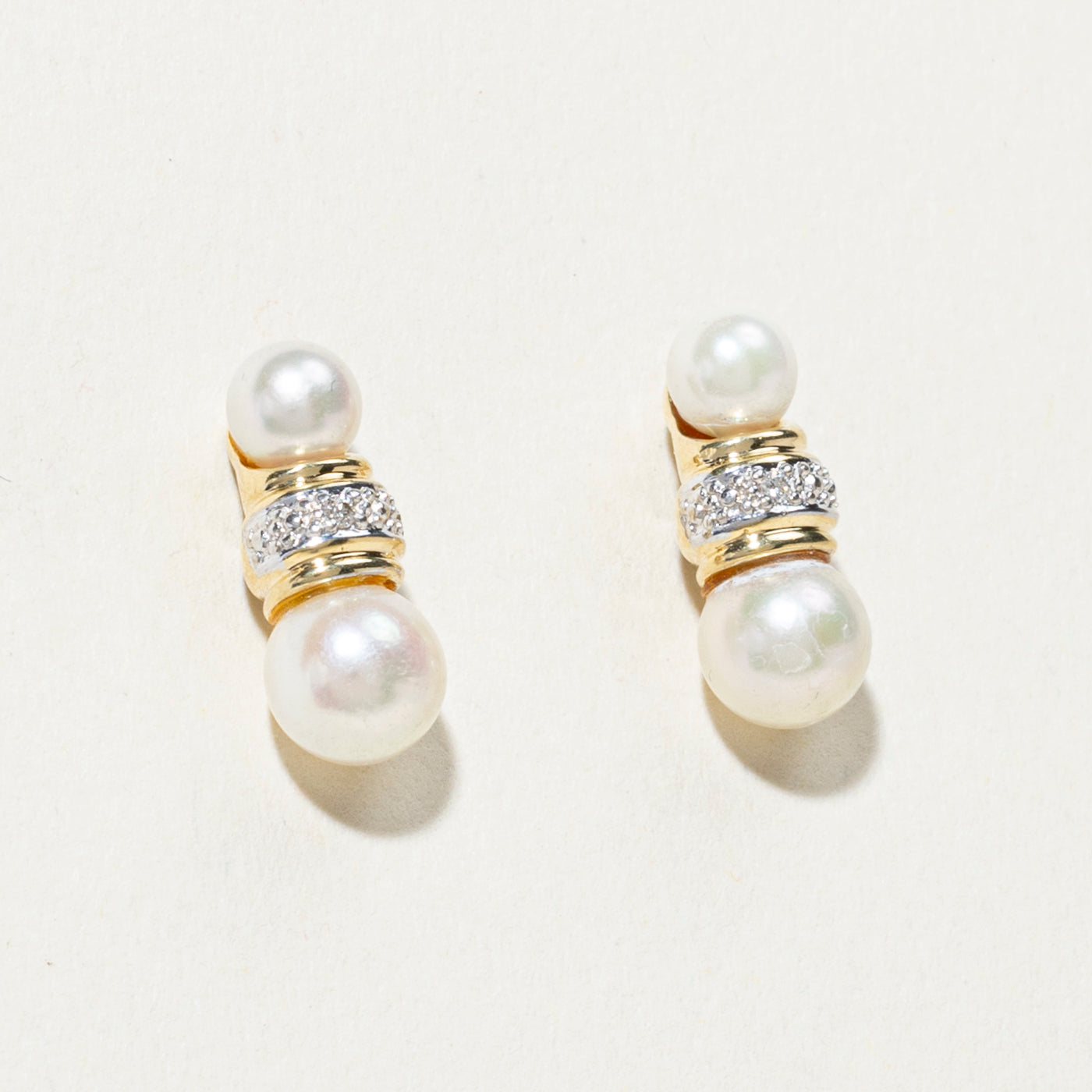 18K Pearl & Diamond Stud Earrings | 0.01ct