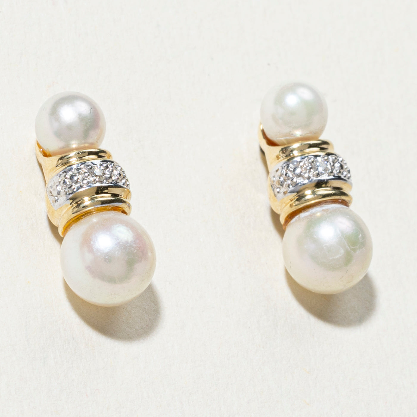 18K Pearl & Diamond Stud Earrings | 0.01ct