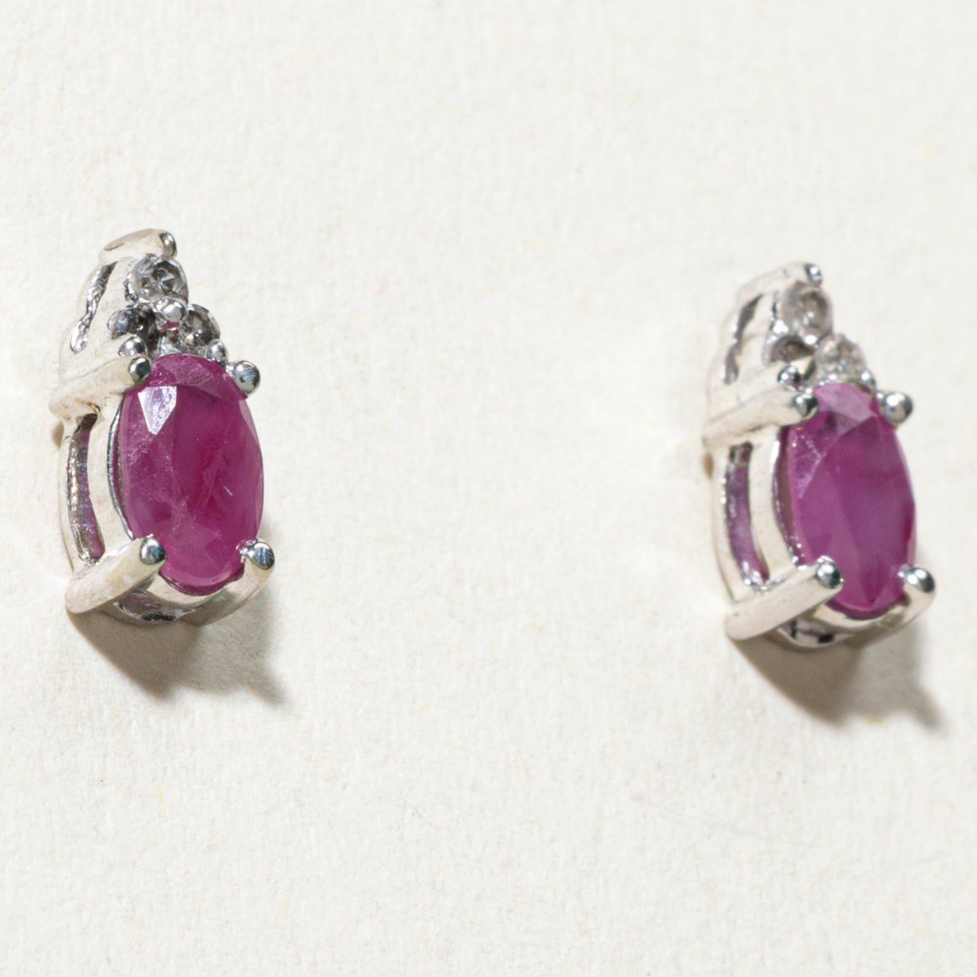 10K Oval Cut Ruby & Diamond Stud Earrings