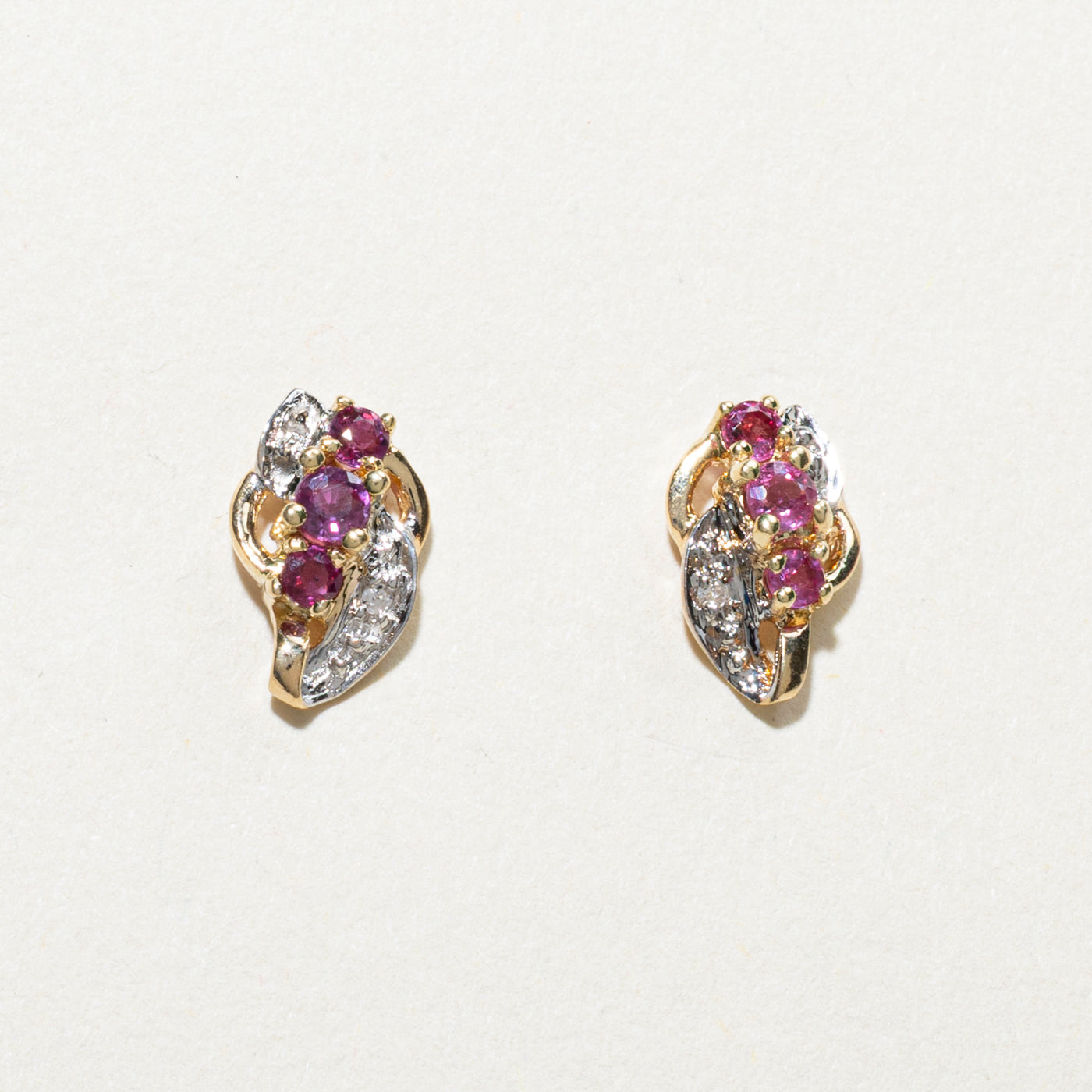 14K Ruby & Diamond Cluster Stud Earrings | 0.30ctw, 0.01ctw