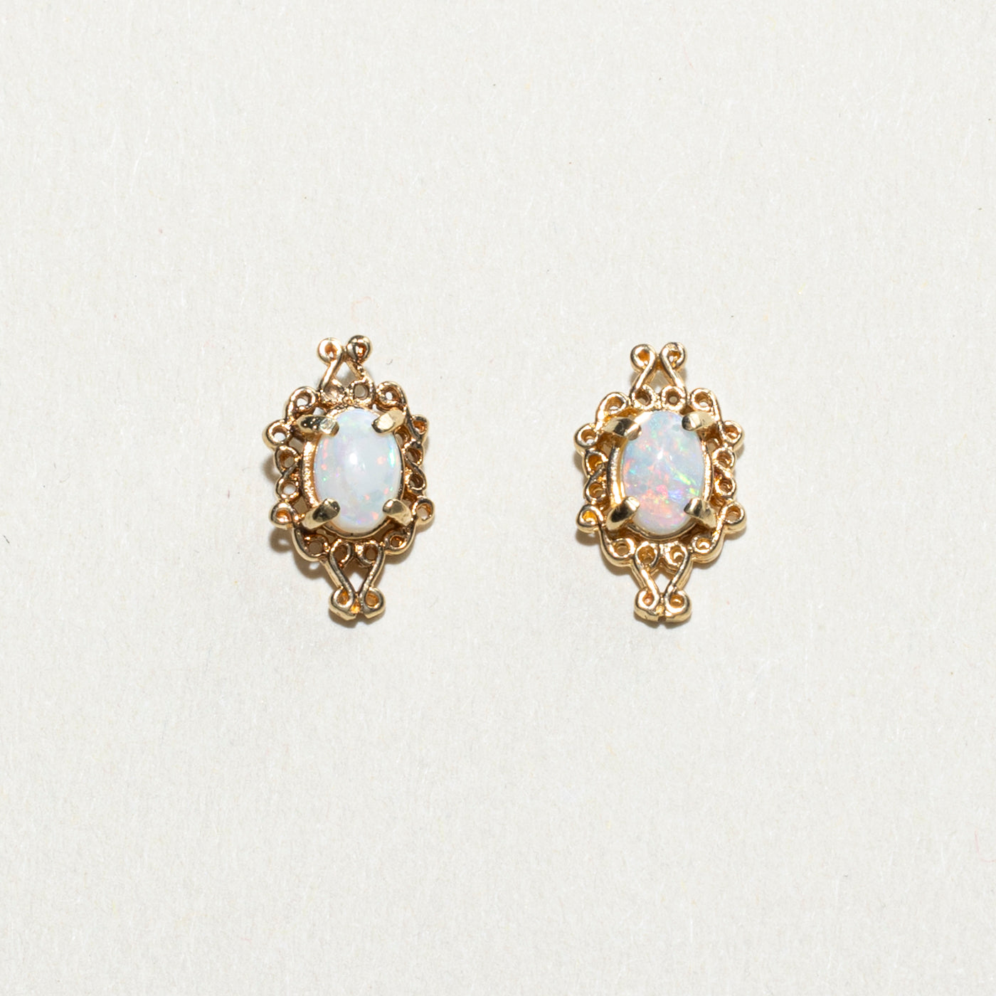 10K Opal Ornate Stud Earrings