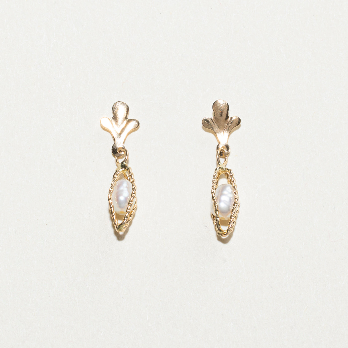 10K Pearl Textured Drop Earrings