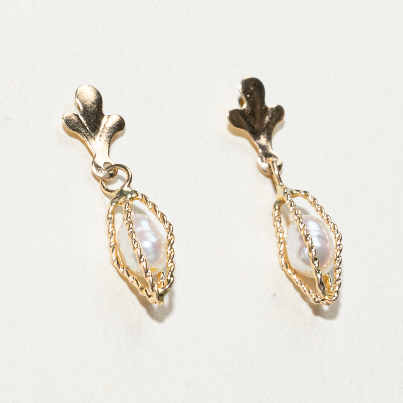 10K Pearl Textured Drop Earrings