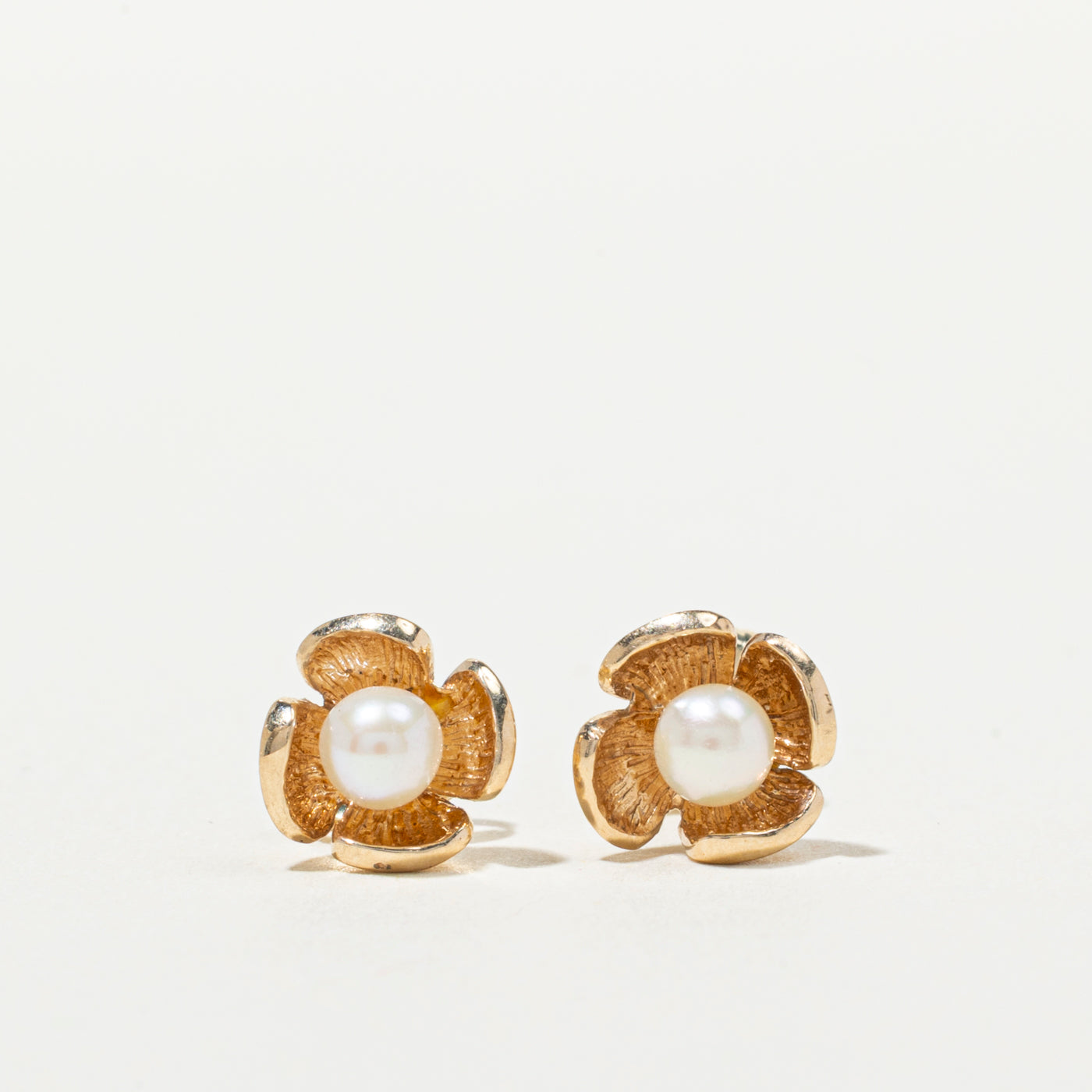 10K Pearl Flower Stud Earrings