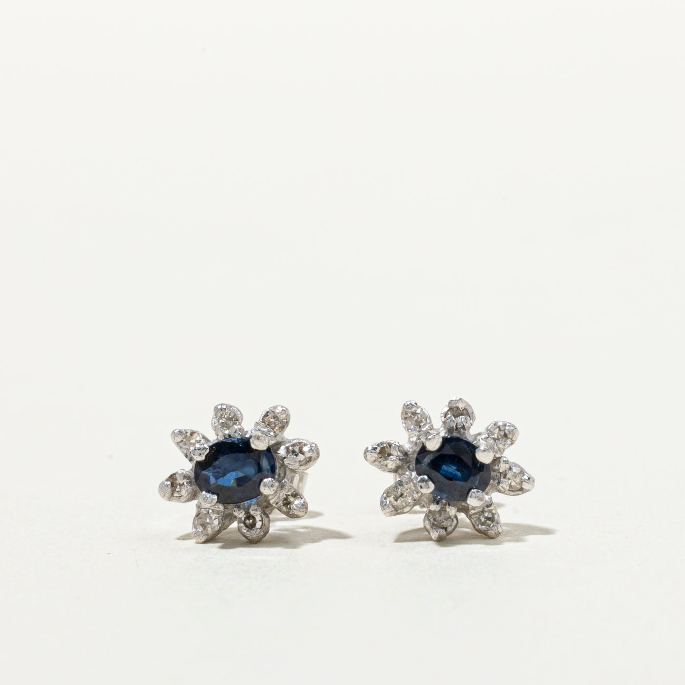 10K Sapphire & Diamond Petal Stud Earrings