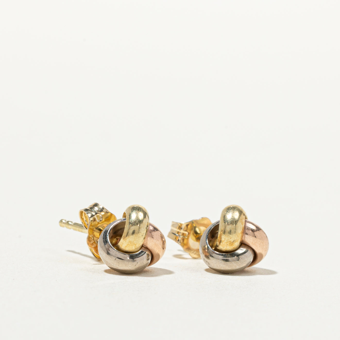 14K Tri Tone Gold Knot Stud Earrings