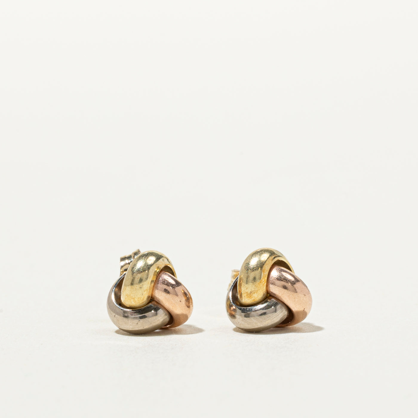 14K Tri Tone Gold Knot Stud Earrings