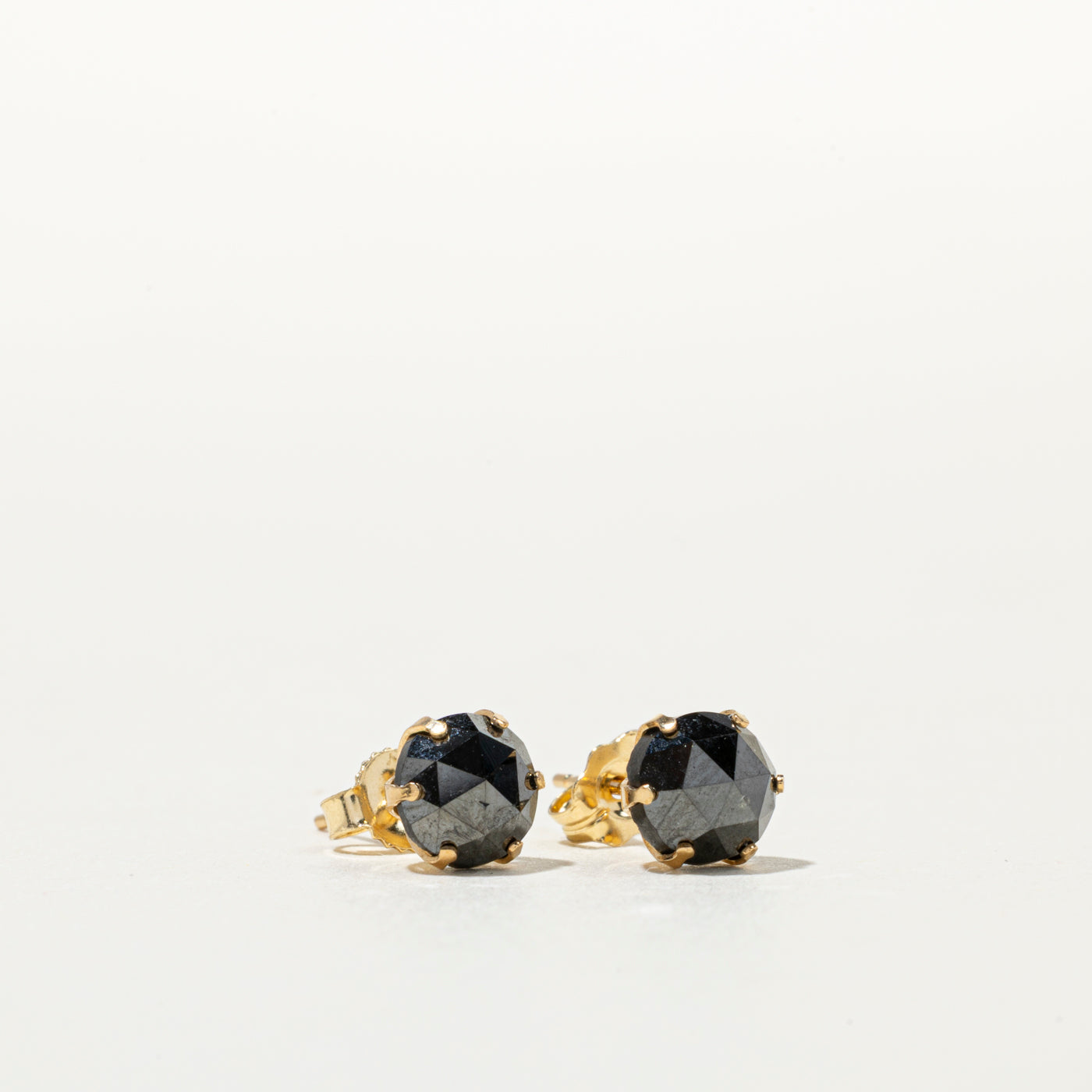 18K Rose Cut Black Diamond Stud Earrings