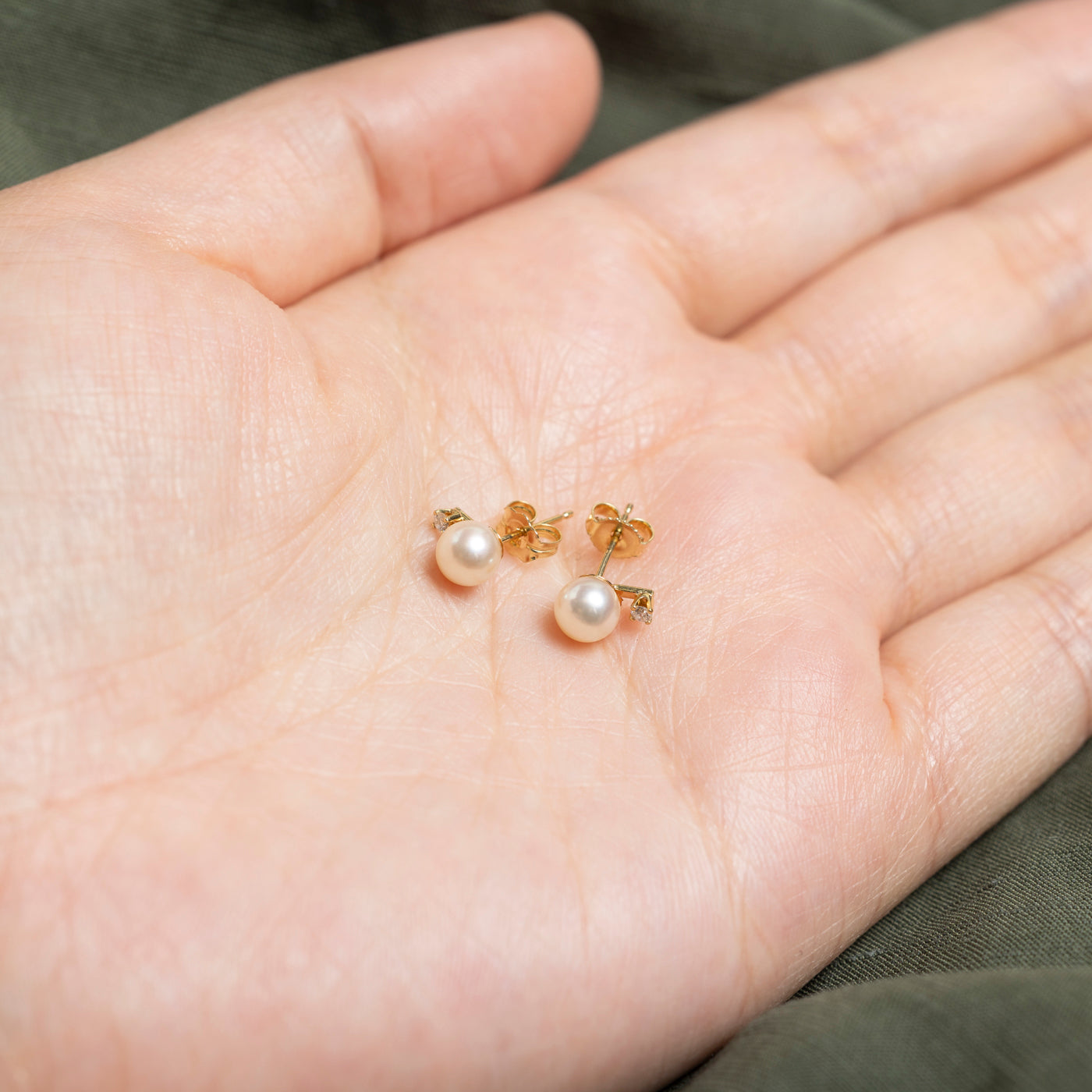 18K Pearl & Diamond Stud Earrings | 0.03ct