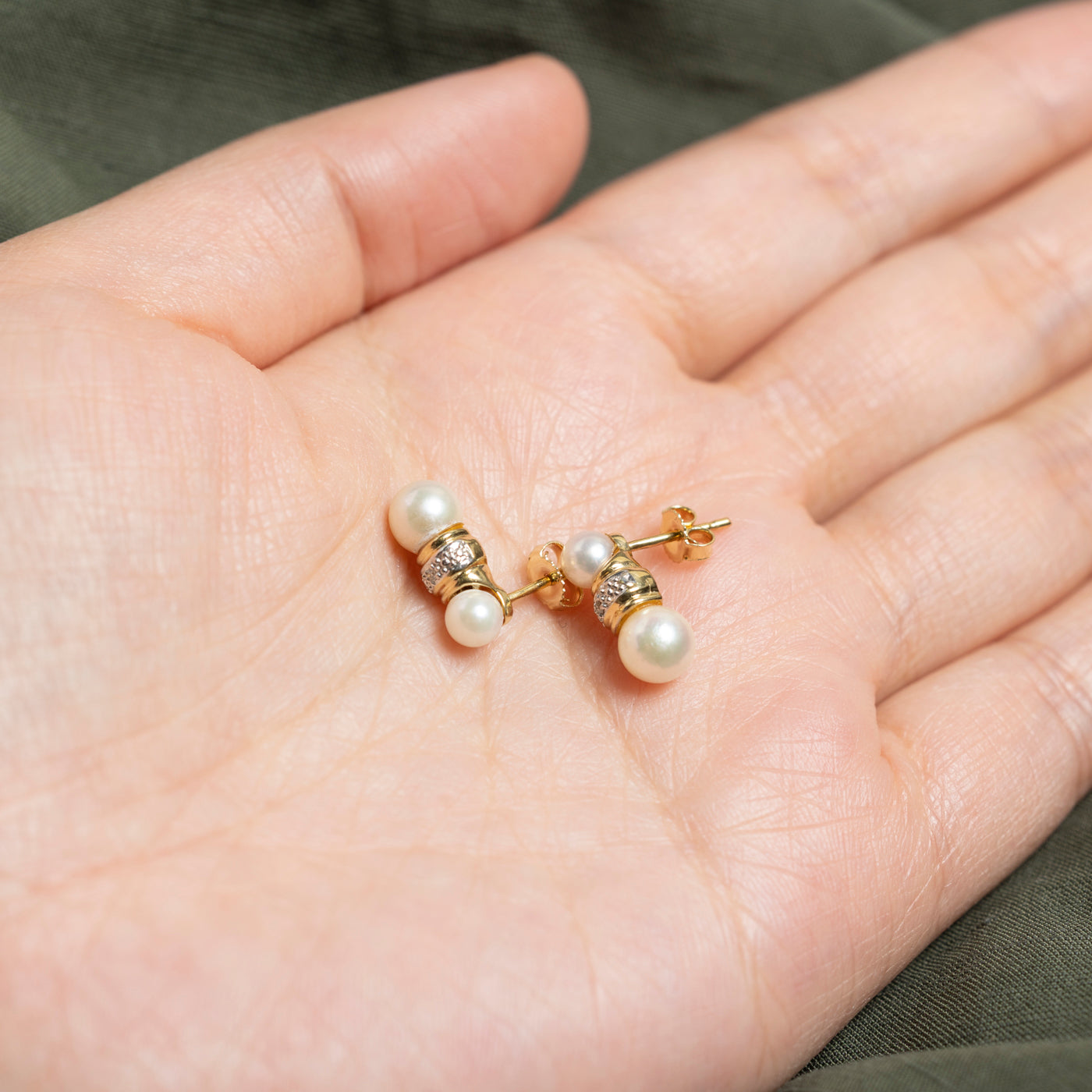 18K Pearl & Diamond Stud Earrings | 0.01ct