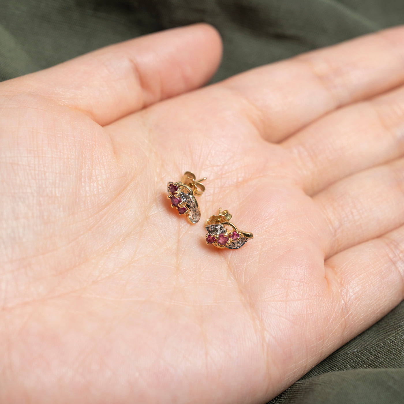 14K Ruby & Diamond Cluster Stud Earrings | 0.30ctw, 0.01ctw