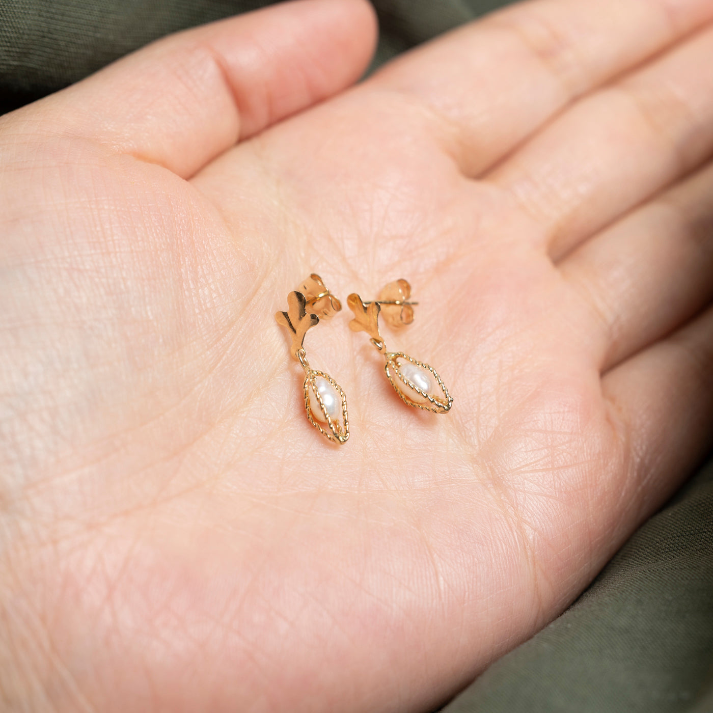 10K Pearl Textured Drop Earrings