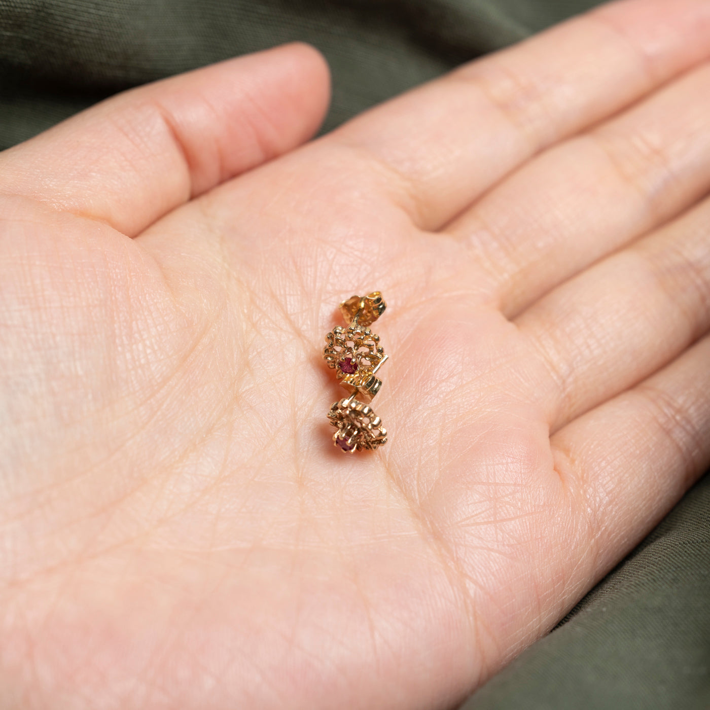 10K Synthetic Ruby Flower Stud Earrings