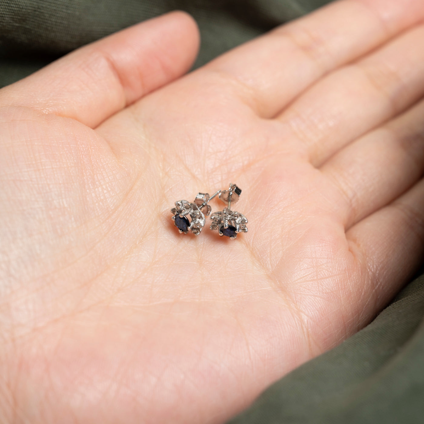 10K Sapphire & Diamond Petal Stud Earrings