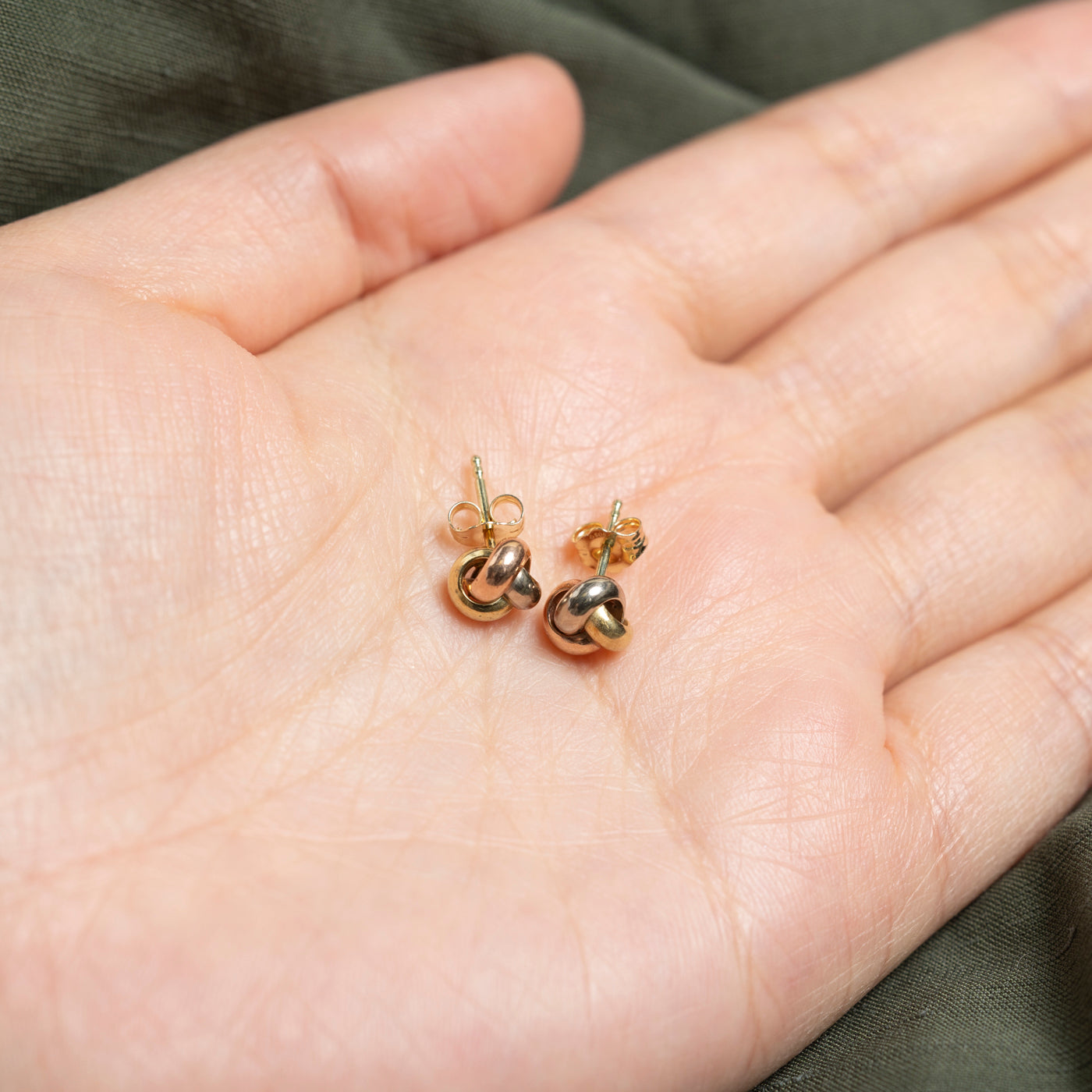 14K Tri Tone Gold Knot Stud Earrings