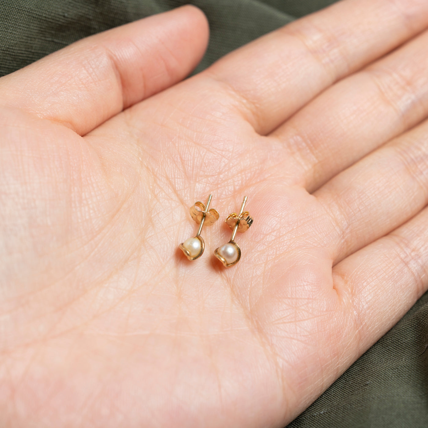 14K Pearl Abstract Stud Earrings