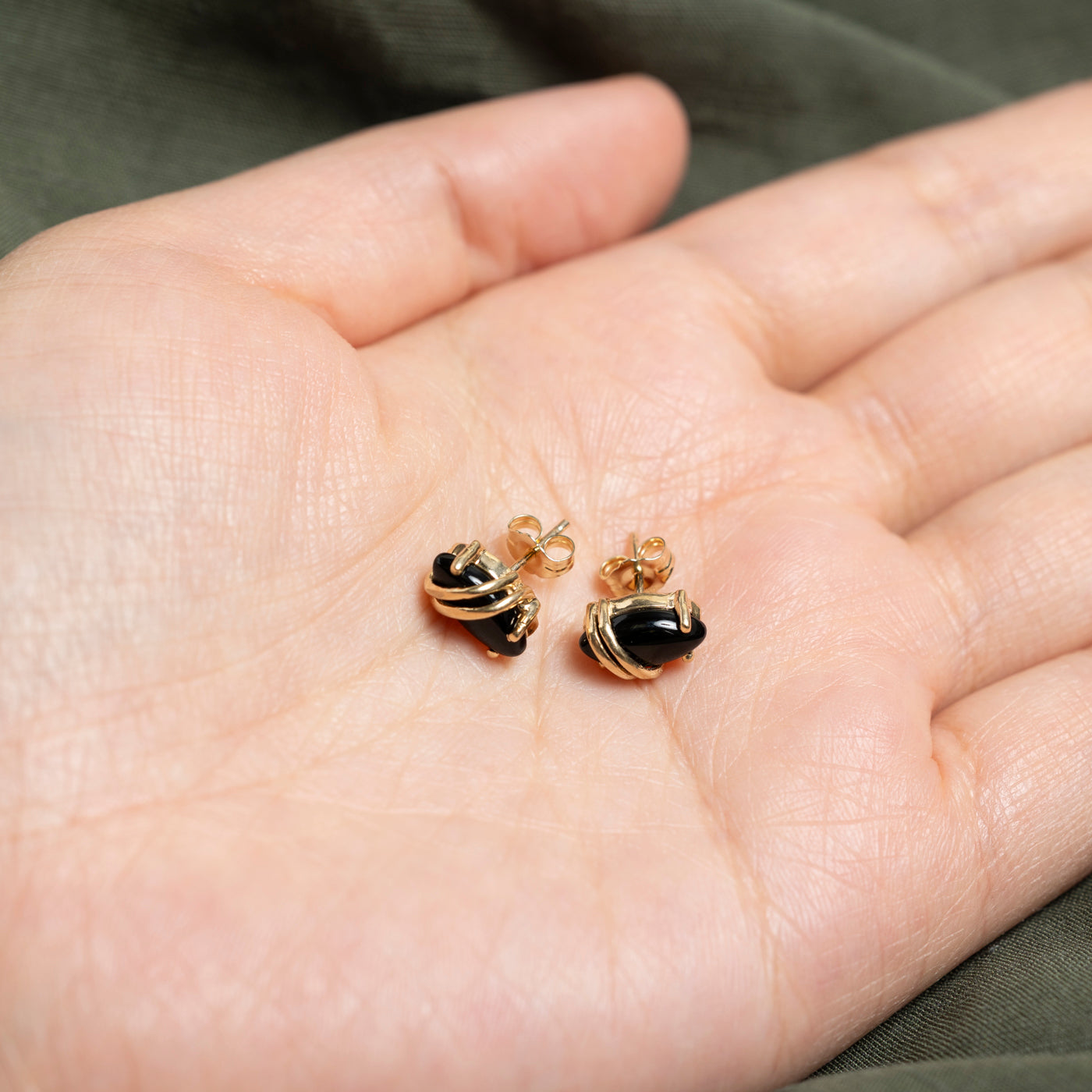 14K Marquise Cabochon Onyx Stud Earrings | 2.22ctw