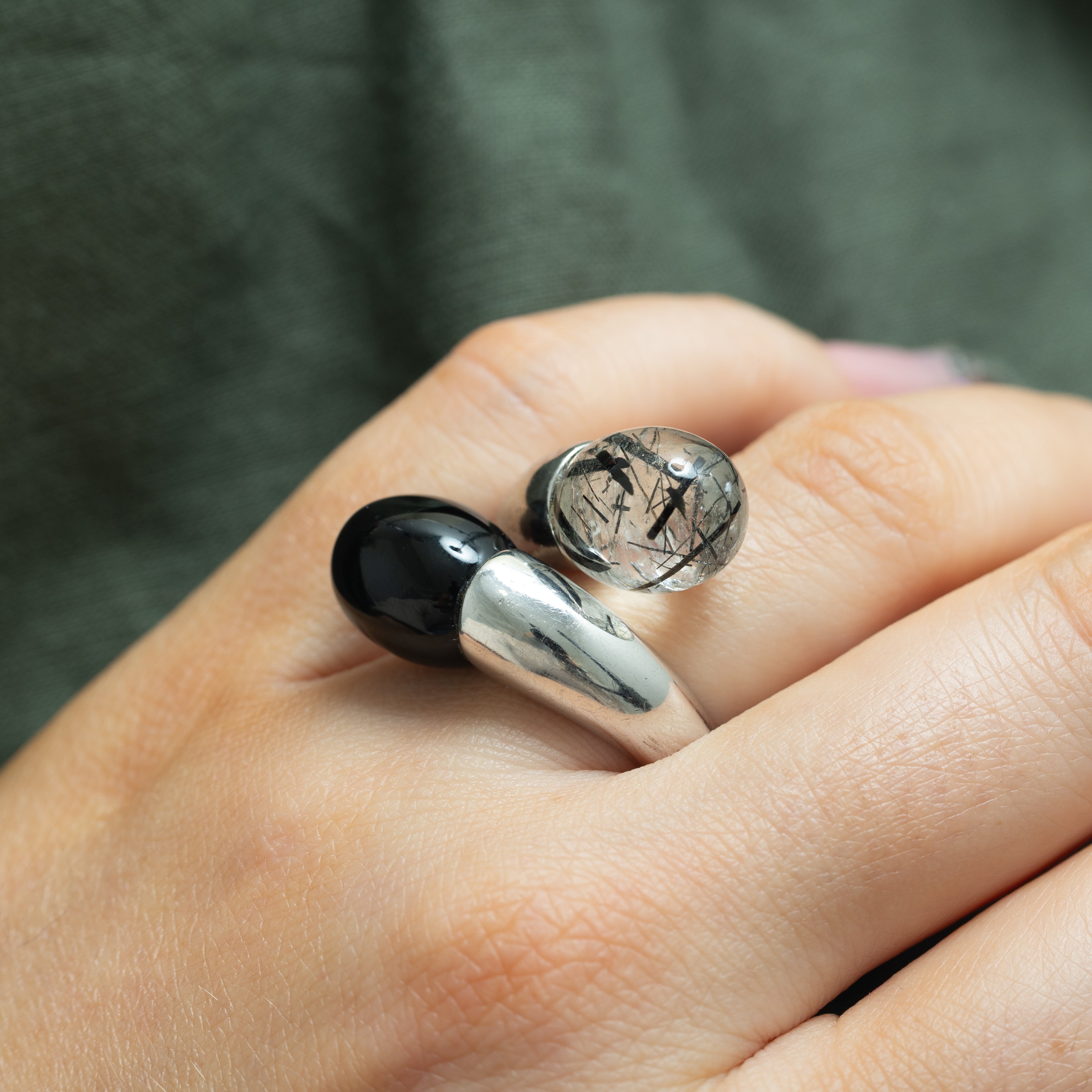 Bague en quartz et onyx sertie de diamants | 20,00 ct | Taille 5,75 |
