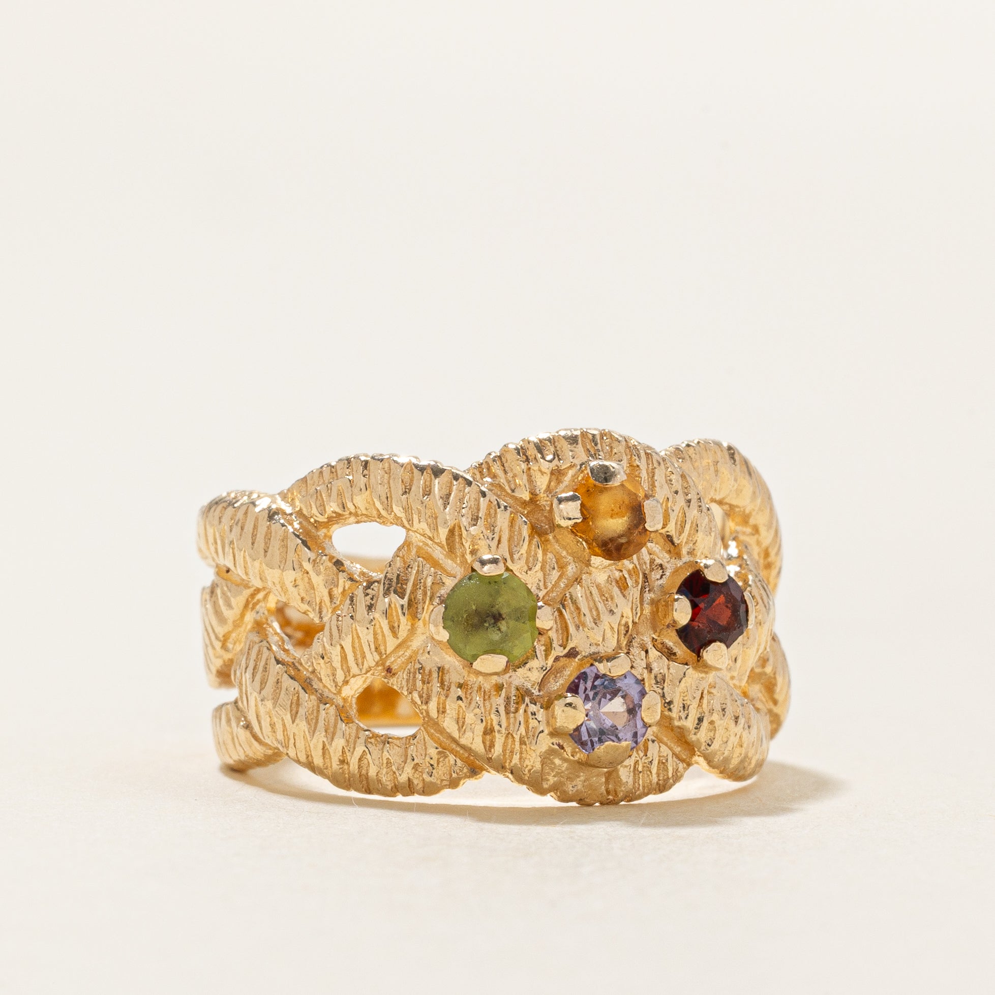 'Birks' Multi Gemstone Textured Cross Over Ring | 0.40ctw | SZ 6.0 |