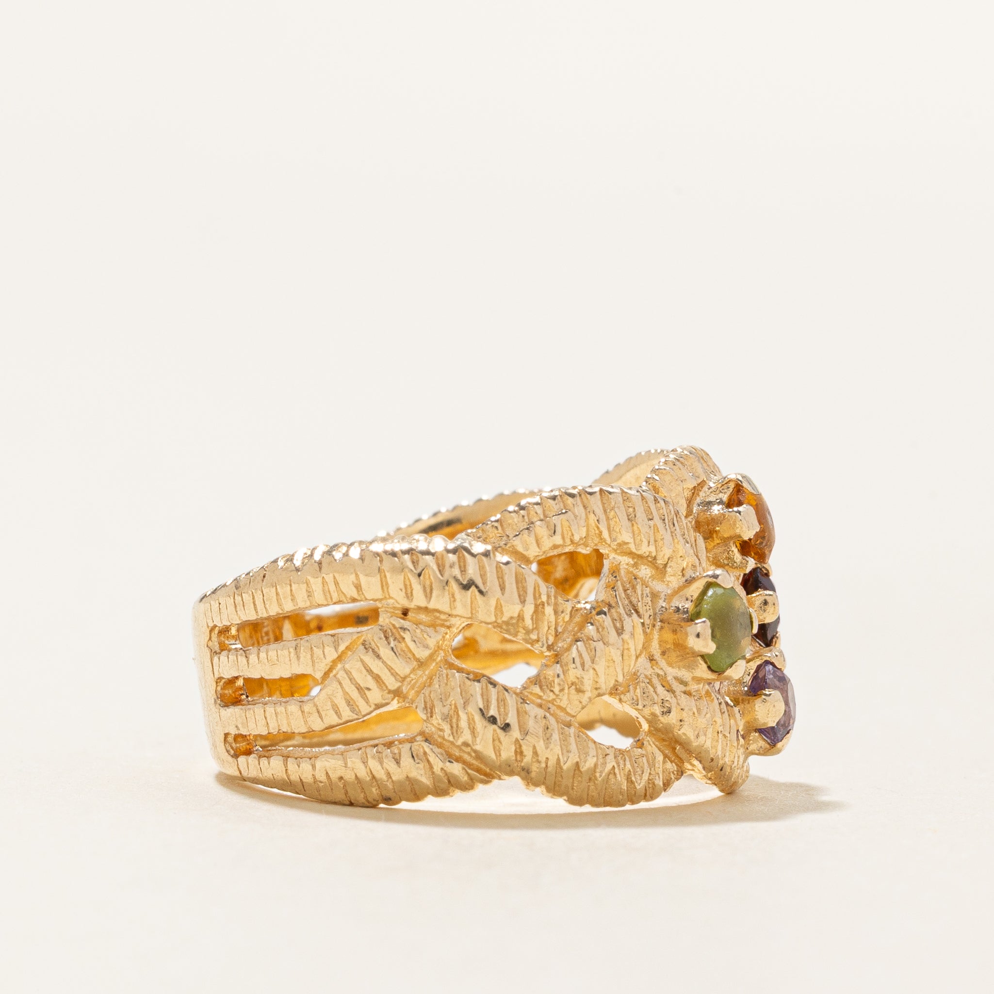 'Birks' Multi Gemstone Textured Cross Over Ring | 0.40ctw | SZ 6.0 |