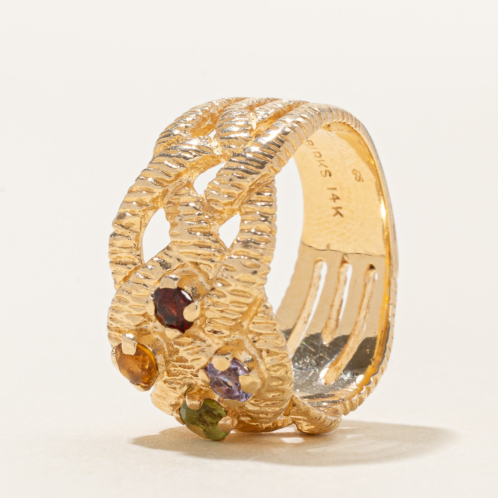 'Birks' Multi Gemstone Textured Cross Over Ring | 0.40ctw | SZ 6.0 |