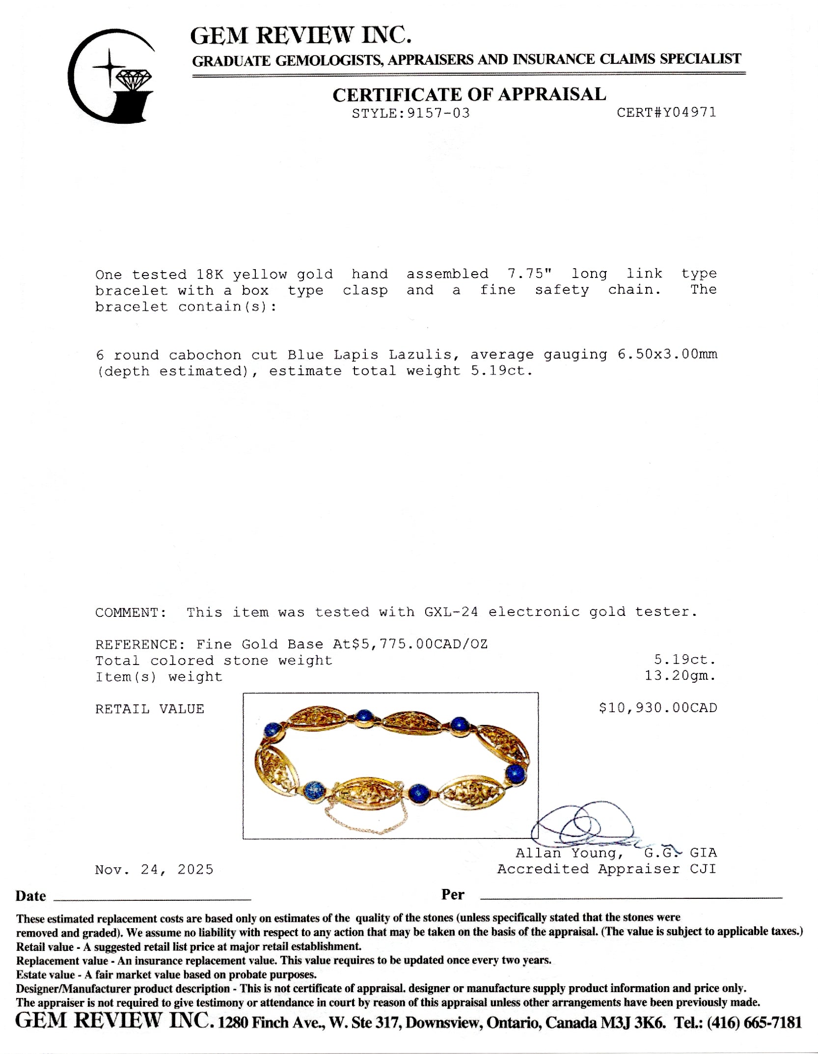 Lapis Lazuli Cabochon Line Bracelet | 5.19ctw, | 7.75 "
