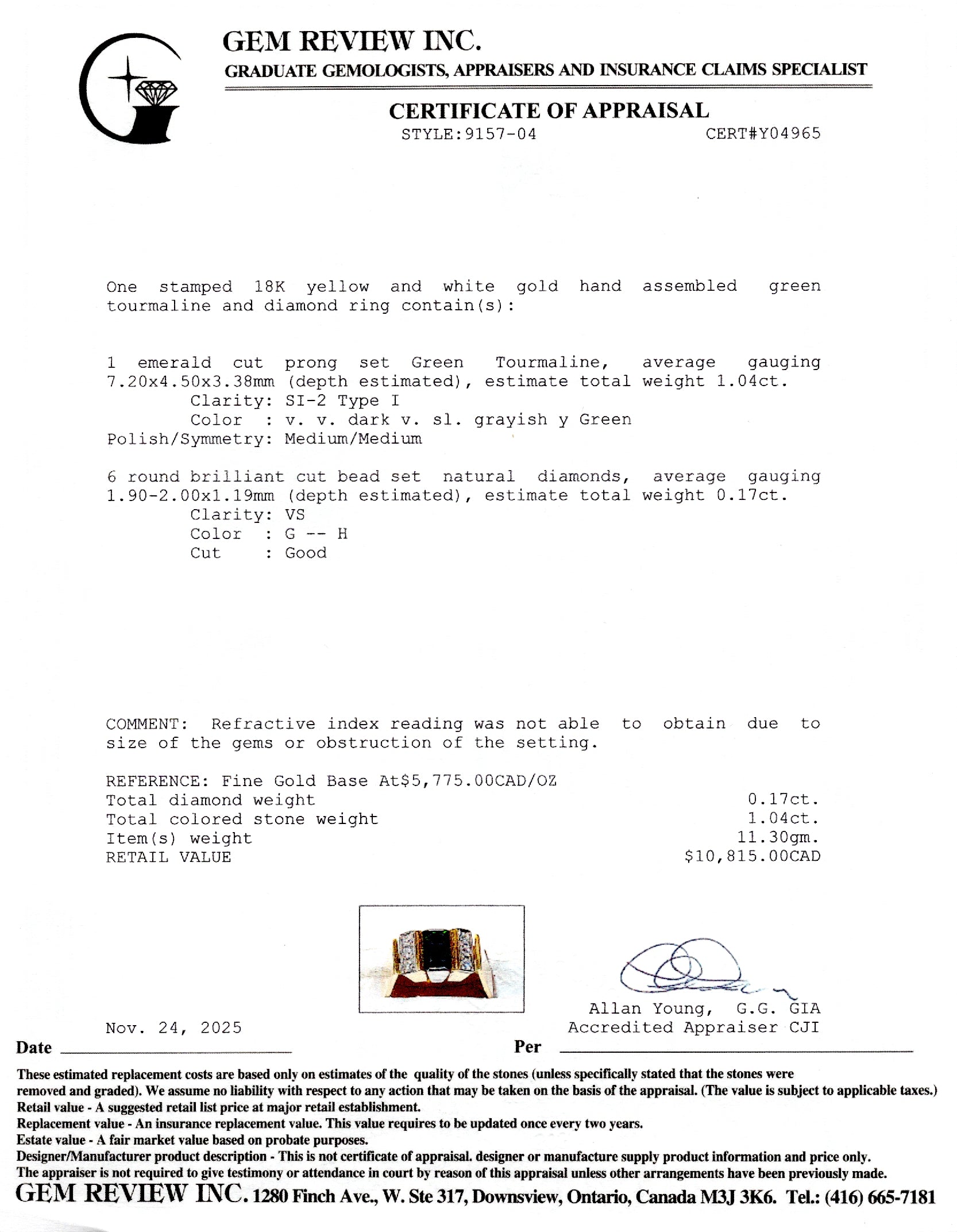 Bague en tourmaline verte et diamants | 1,04 ct, 0,17 ct au total | Taille 8,5