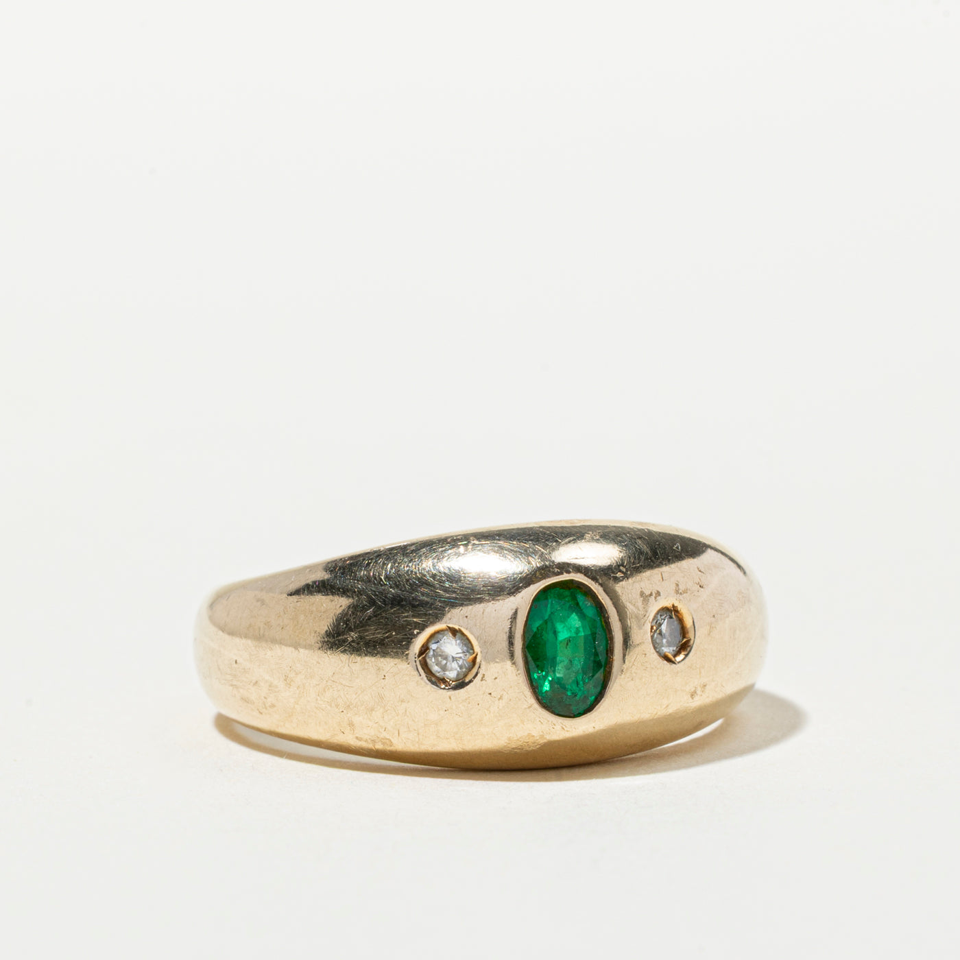 Emerald & Diamond Bezel Set Ring | 0.37ct, 0.07ctw | SZ 10.25