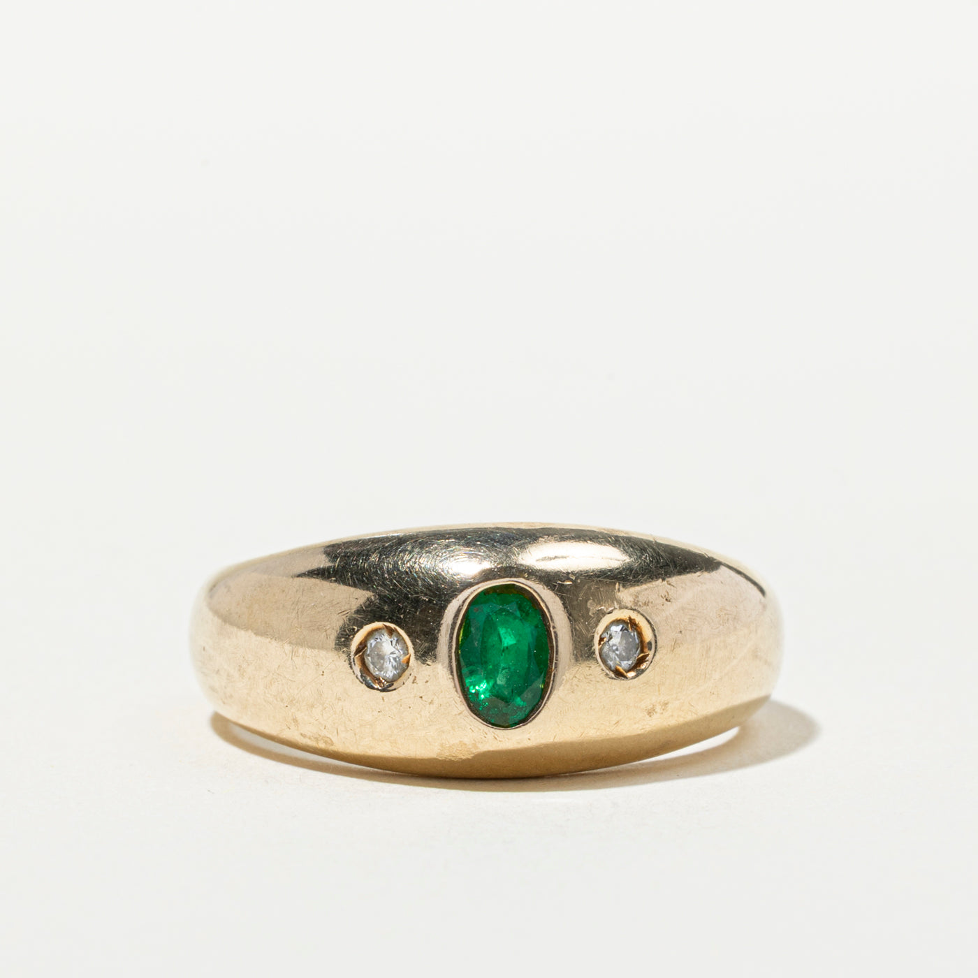 Emerald & Diamond Bezel Set Ring | 0.37ct, 0.07ctw | SZ 10.25