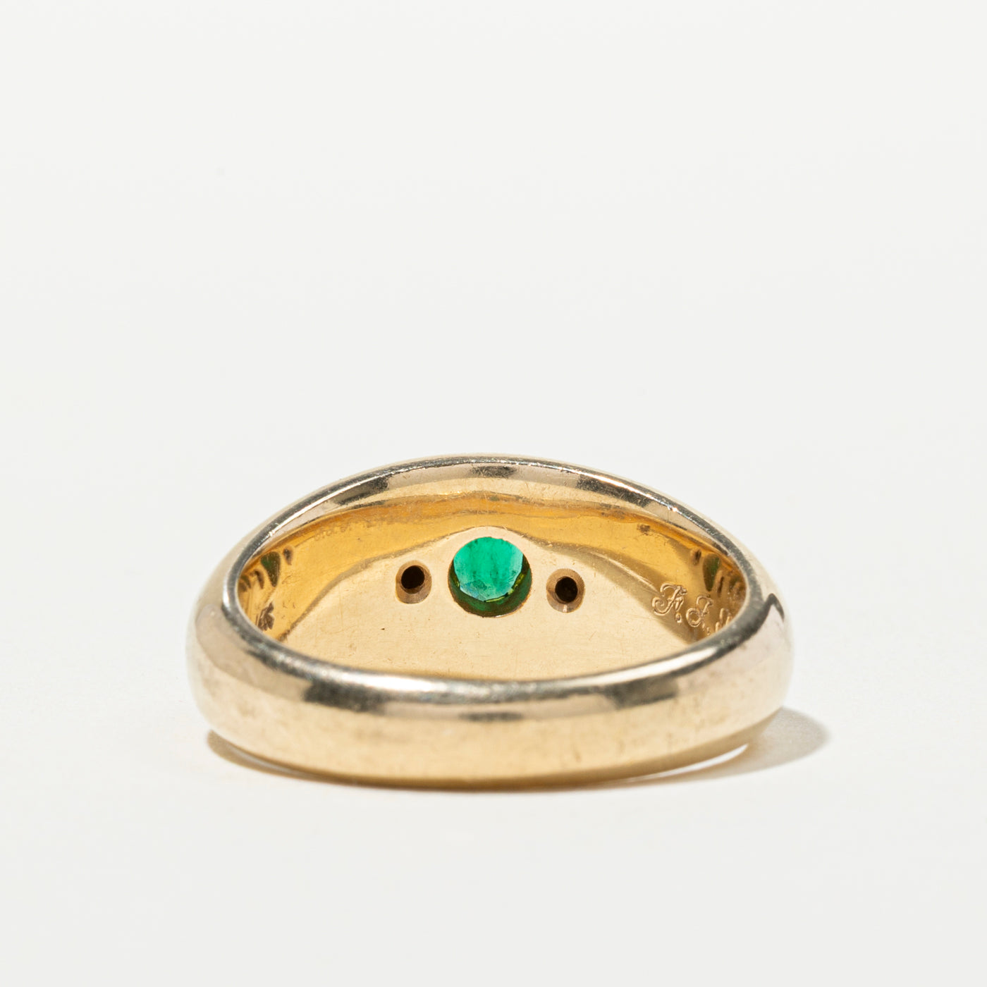 Emerald & Diamond Bezel Set Ring | 0.37ct, 0.07ctw | SZ 10.25