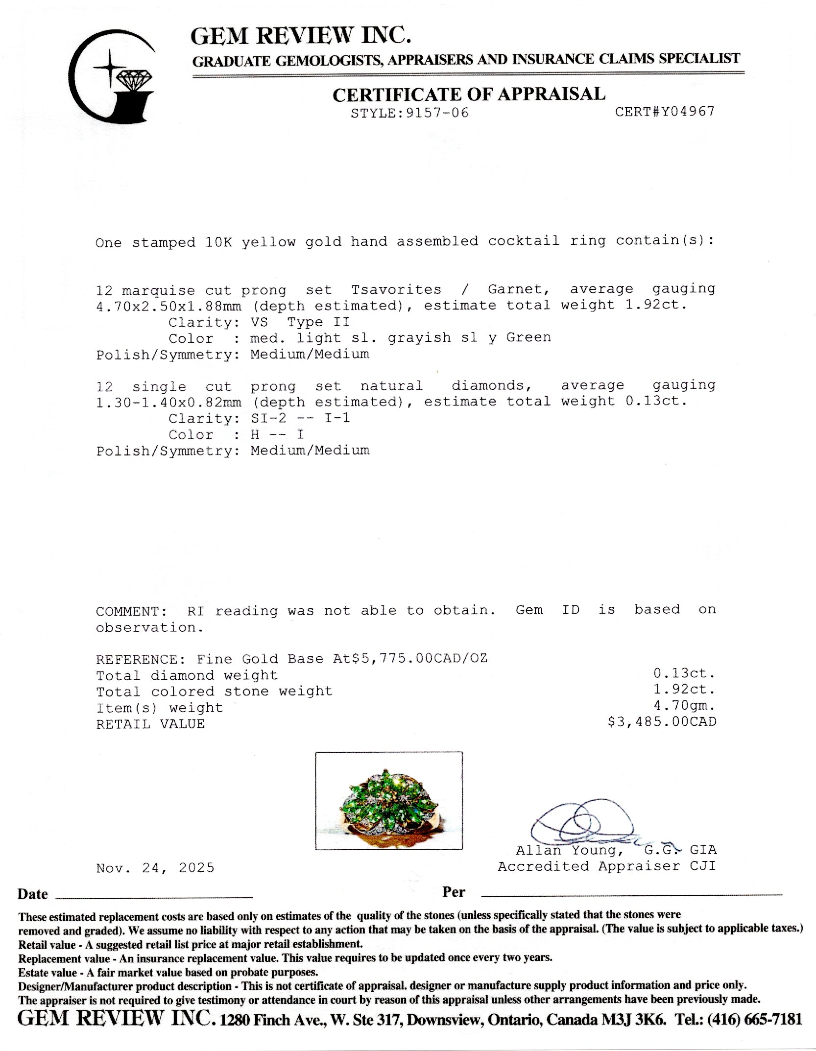 Bague sertie de grenats tsavorites et de diamants | 1,92 ct, 0,13 ct | Taille 8