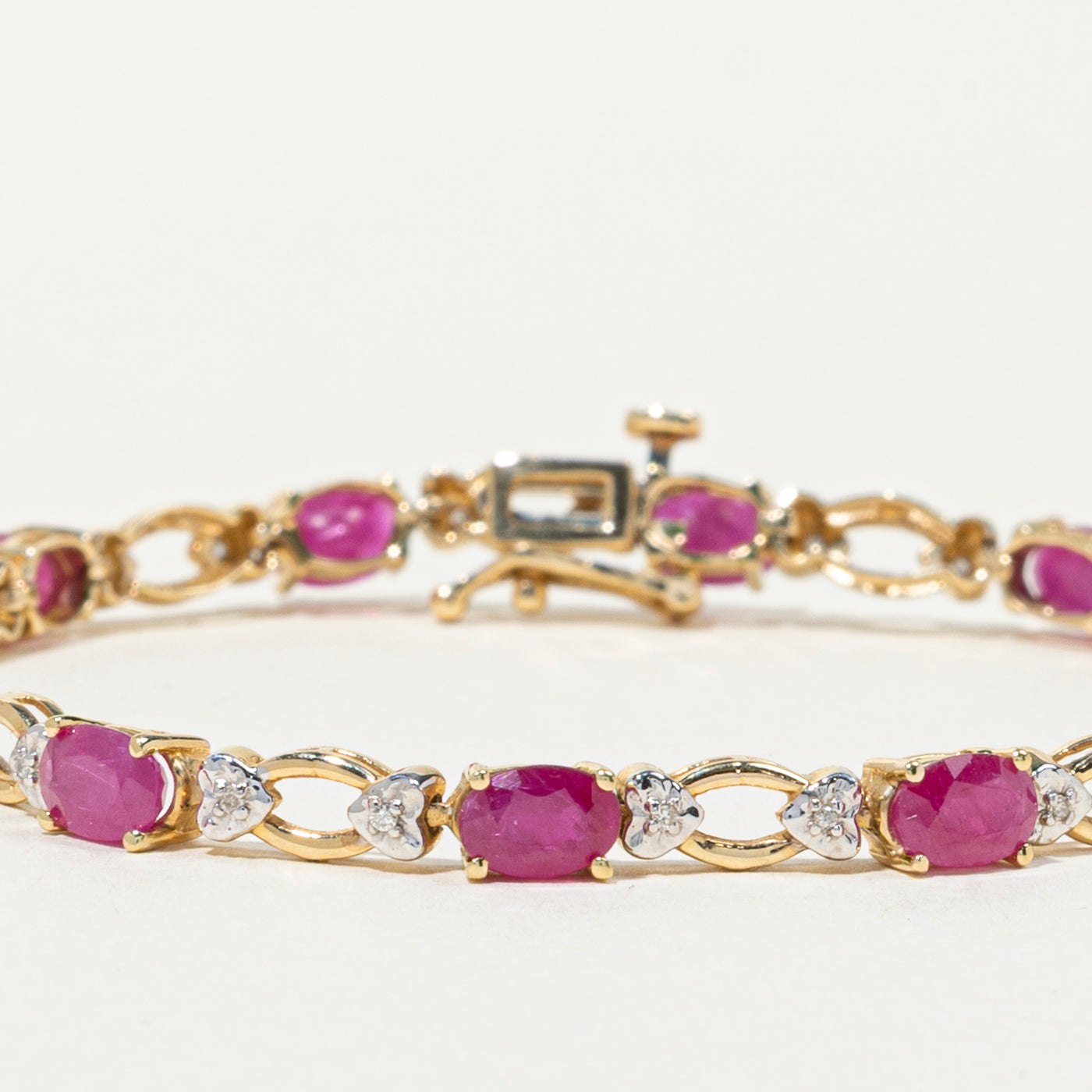Ruby & Diamond Tennis Bracelet | 6.72ctw, 0.12ctw | 7.25"