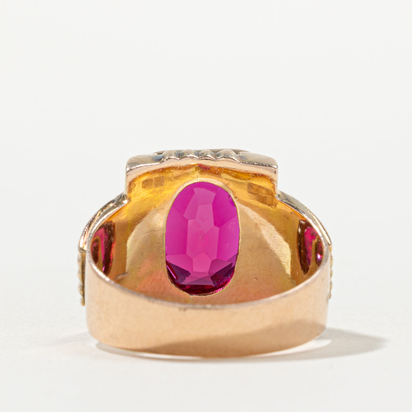 14k Synthetic Ruby Grooved Chunky Ring | 4.00ct | SZ 5.75