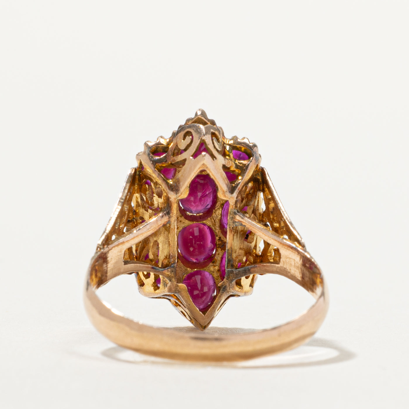 14k Ruby Cluster Textured Openwork Ring | 2.00ctw | SZ 7.5